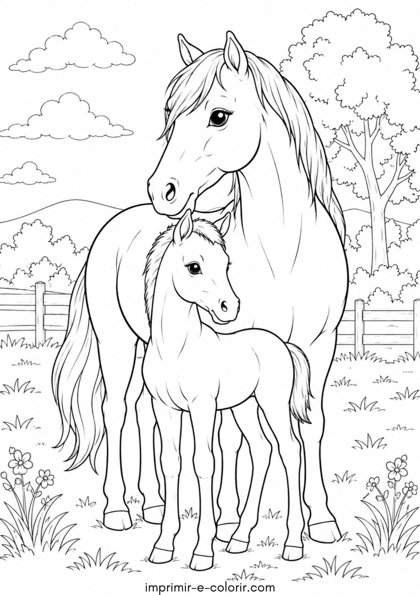 Desenho de Potro e égua