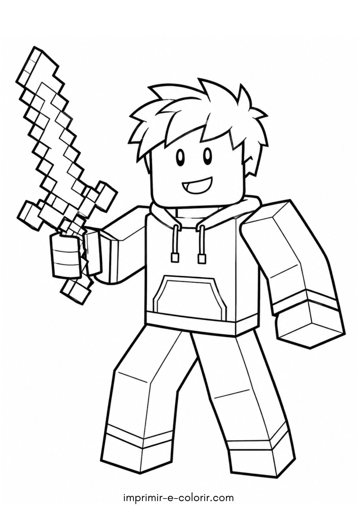 Desenho de Roblox com espada de Minecraft