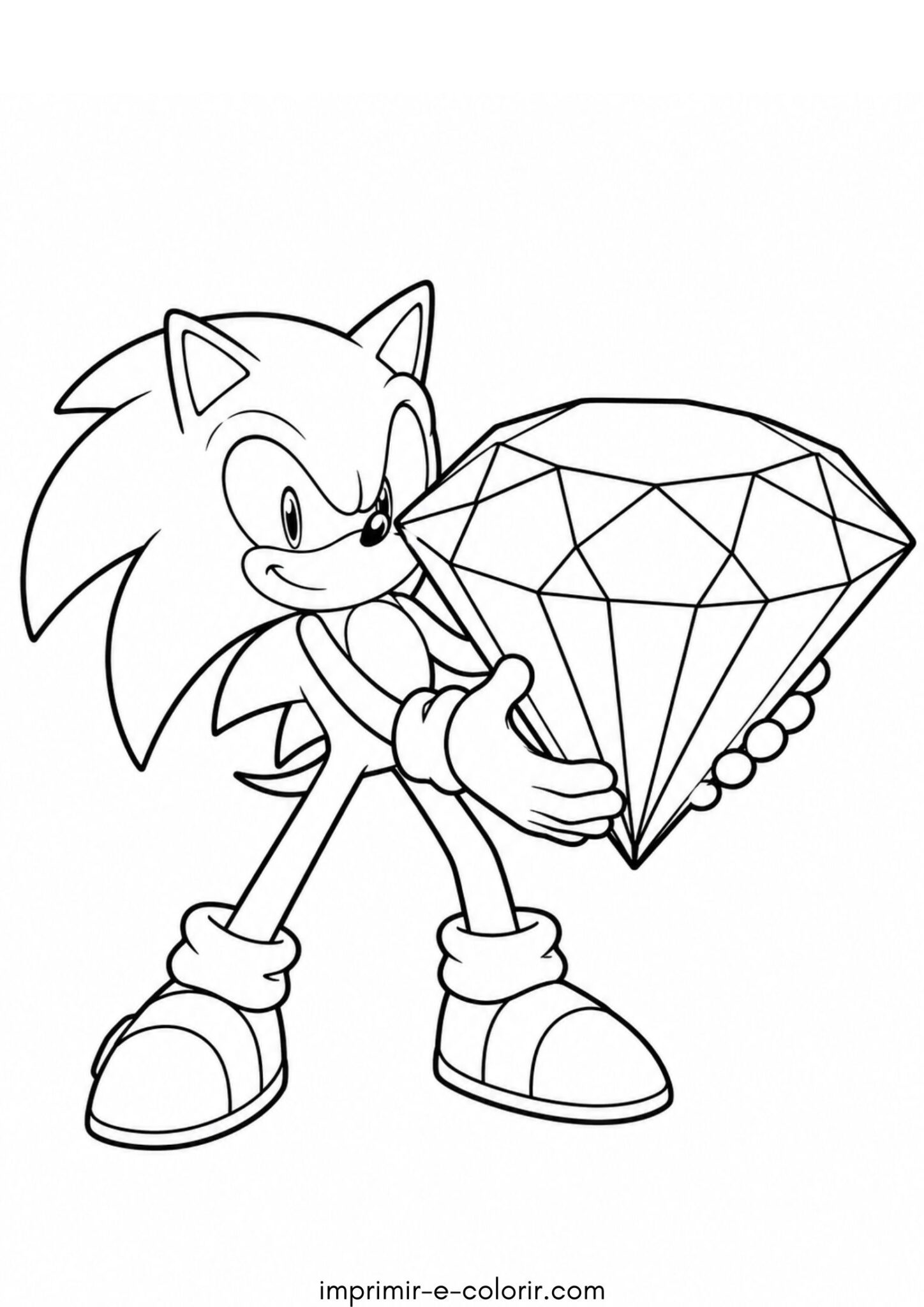 Desenho de Sonic com um diamante gigante