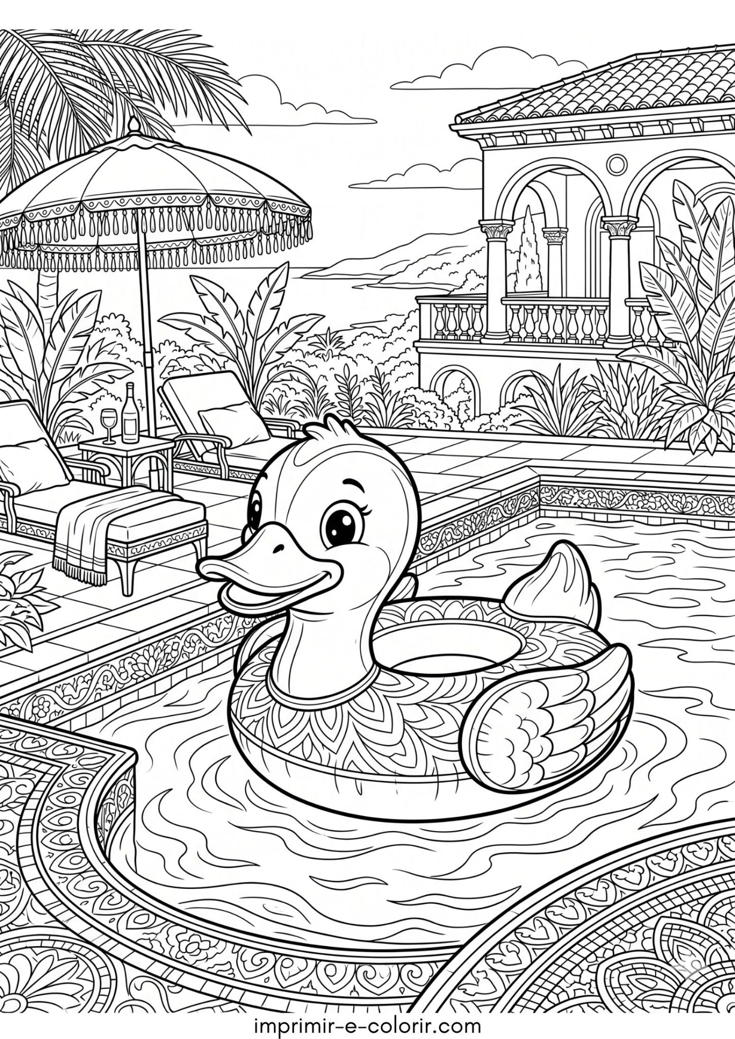 Desenho de Verão – Boia de patinho para colorir e imprimir