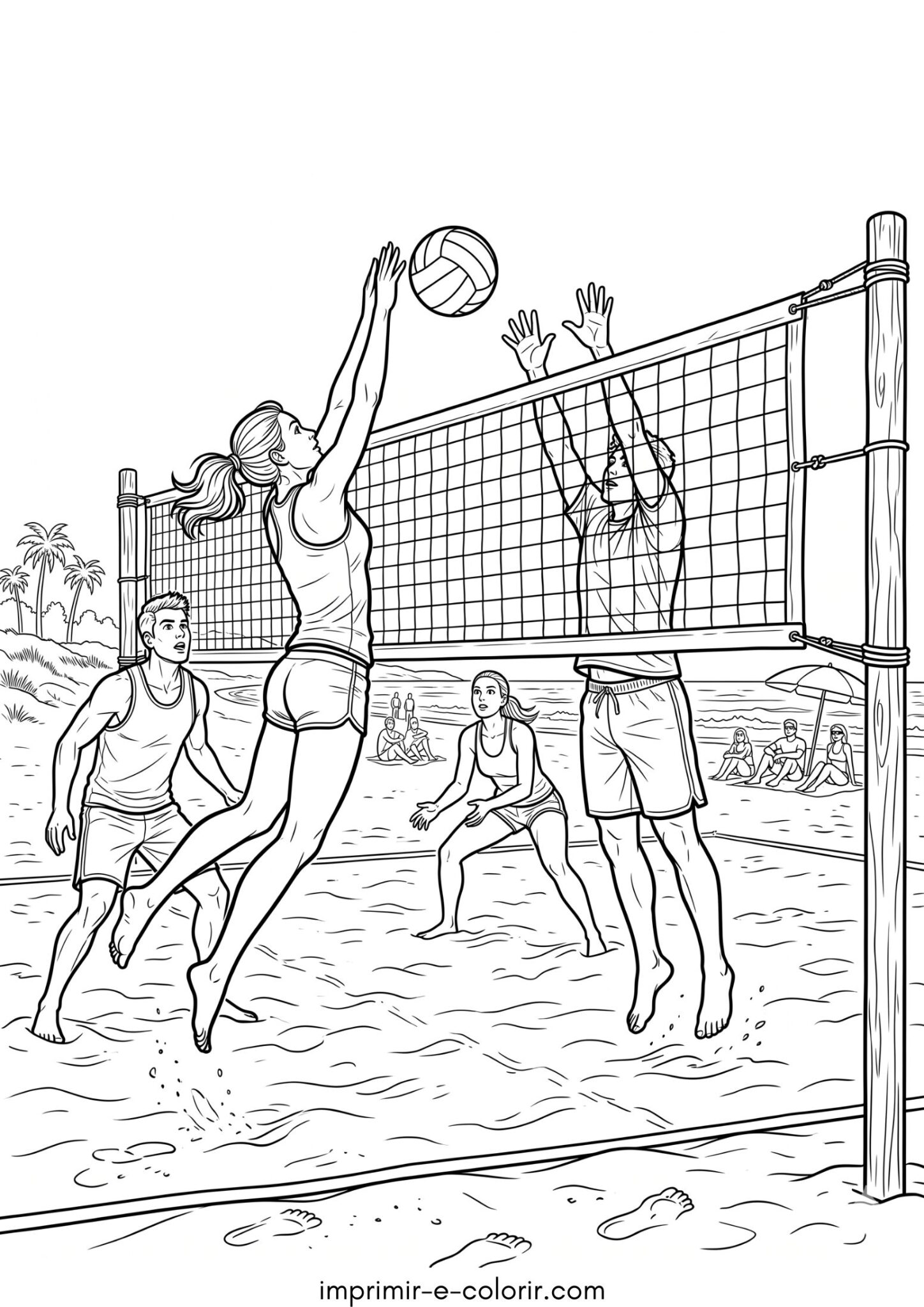 Desenho de Verão – Vôlei de praia para colorir e imprimir
