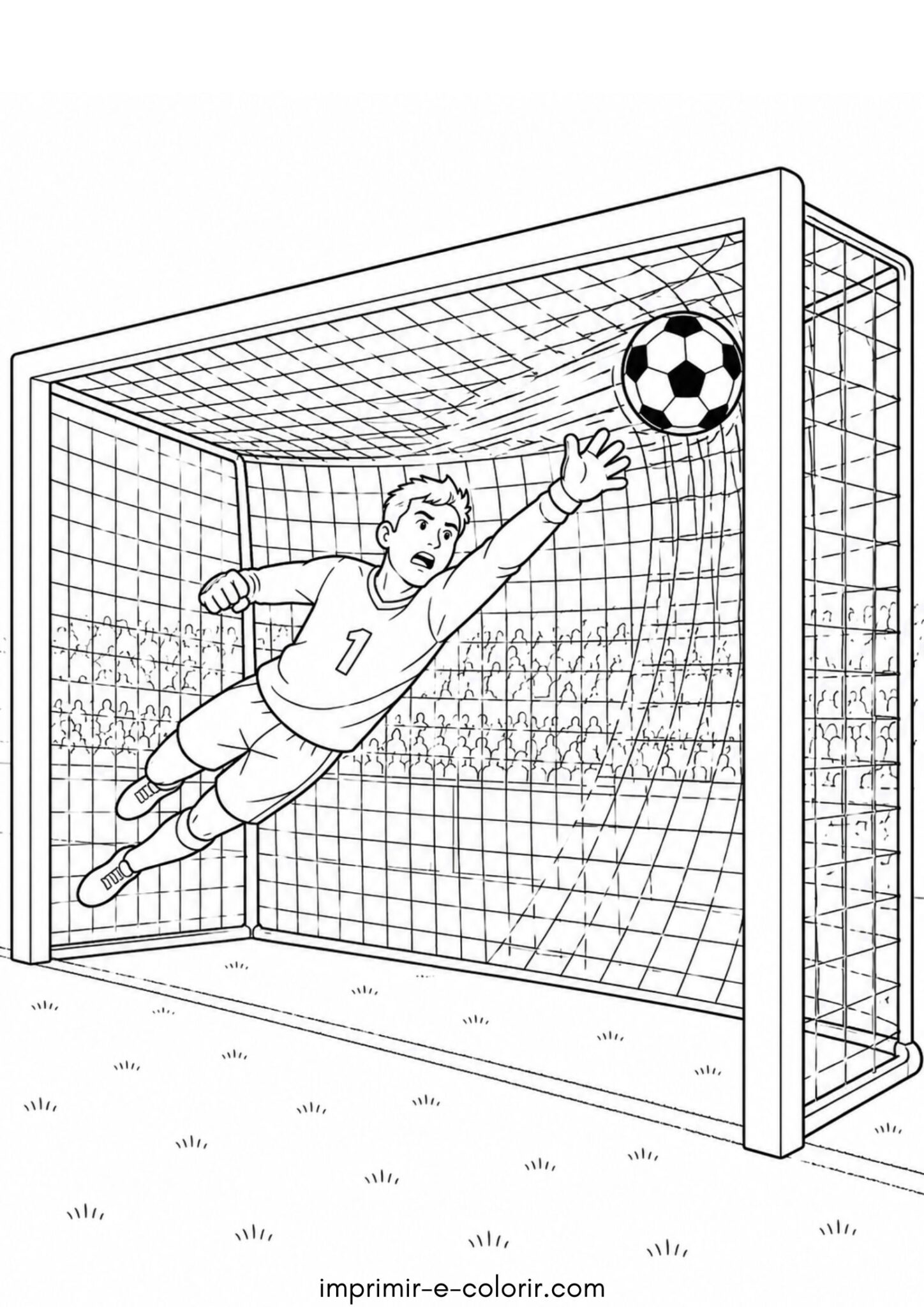 Desenho de Bola de futebol voando para o gol