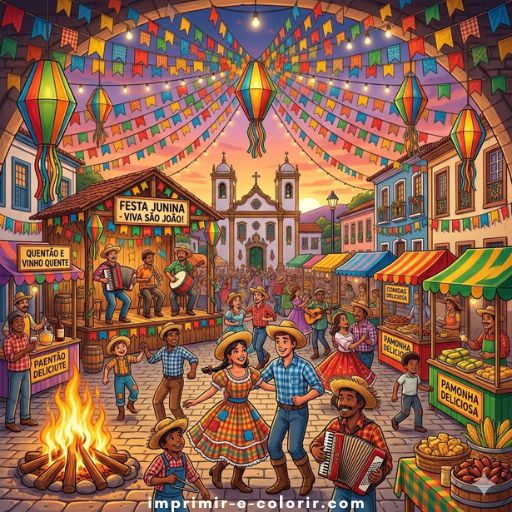 Desenhos de Festa Junina 🔥🌽🤠 para colorir e imprimir grátis