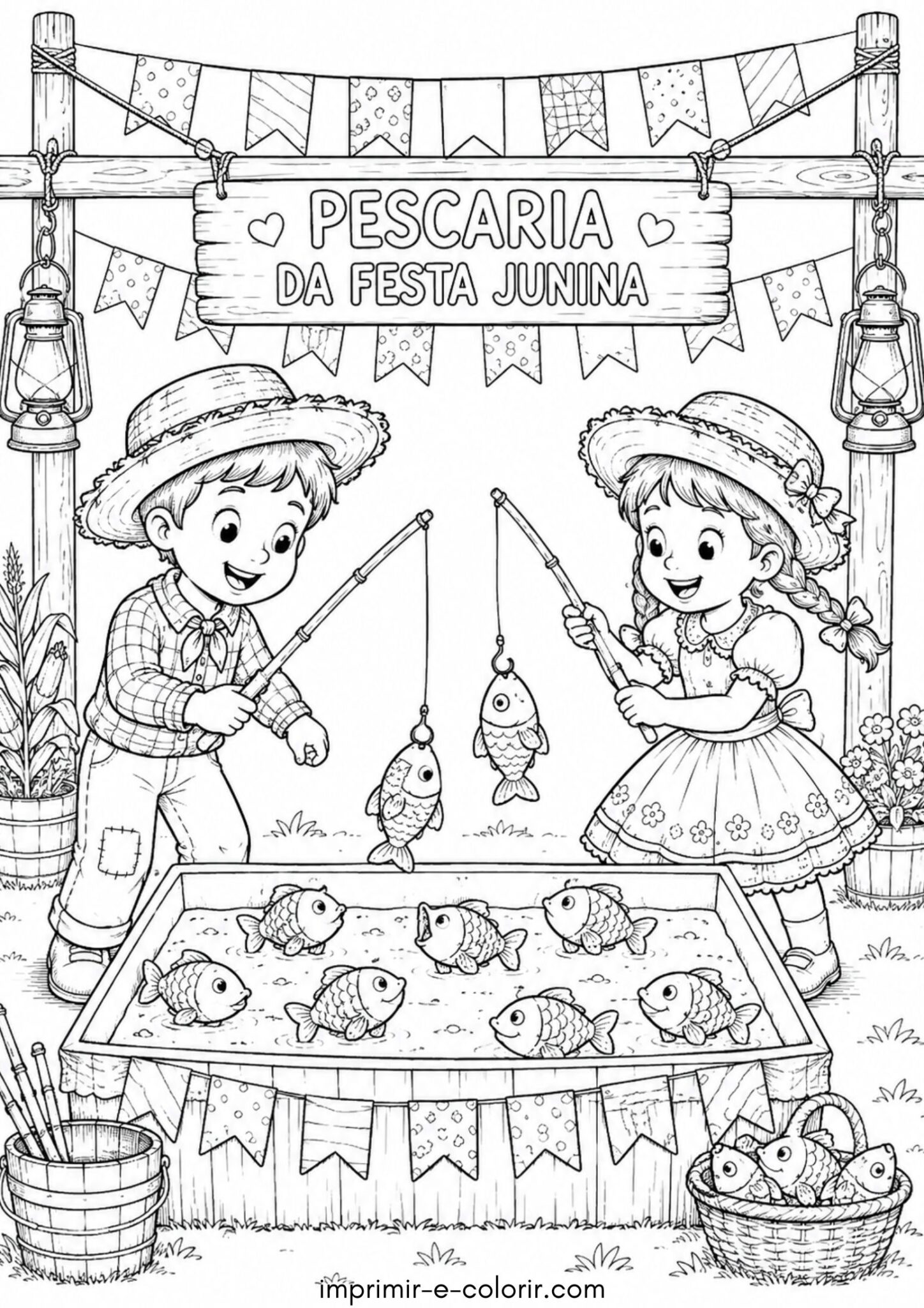 Desenho de Festa Junina – Brincadeira da Pescaria