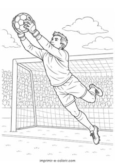 Goleiro pulando para pegar a bola