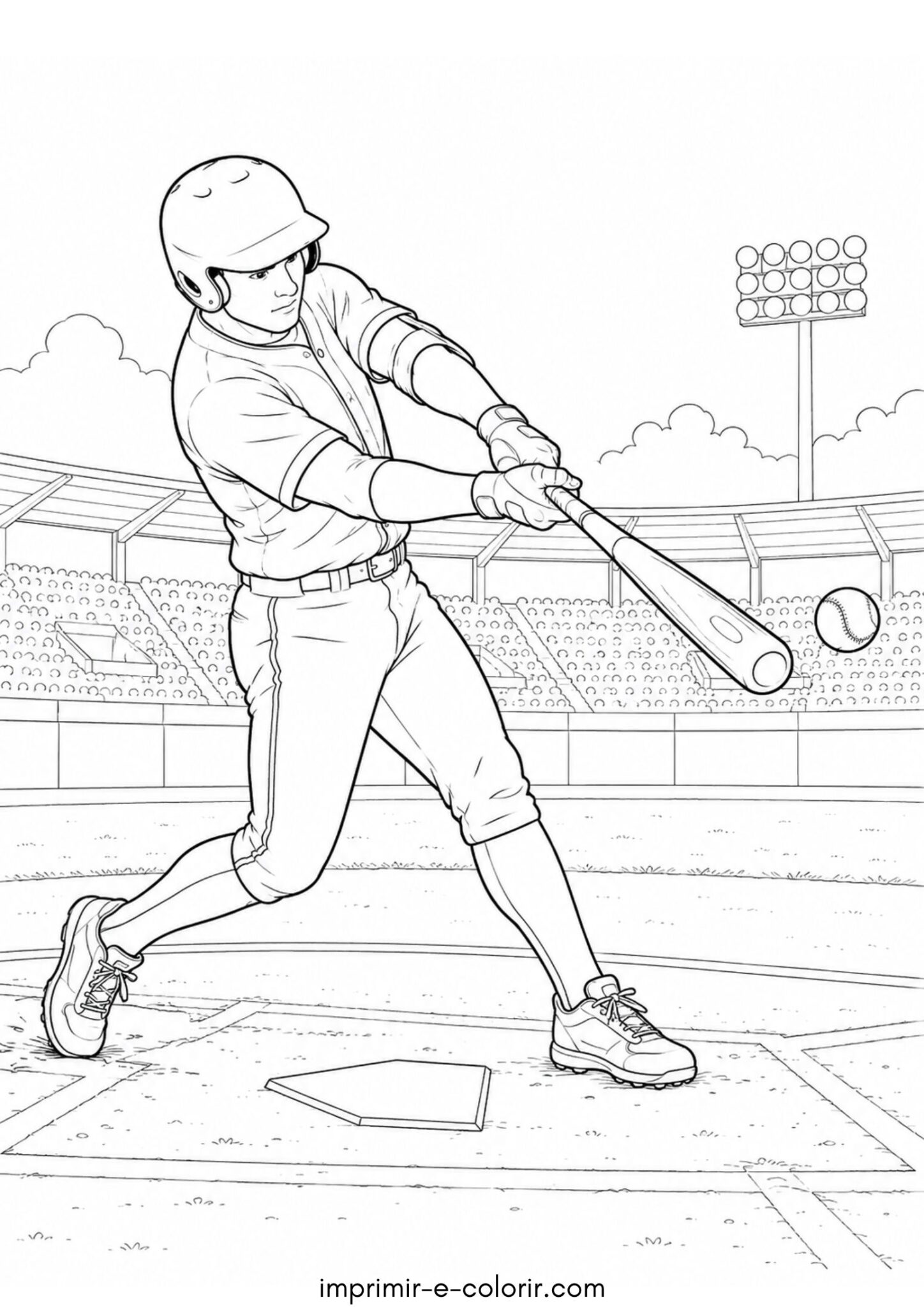 Desenho de Jogador de beisebol rebatendo a bola