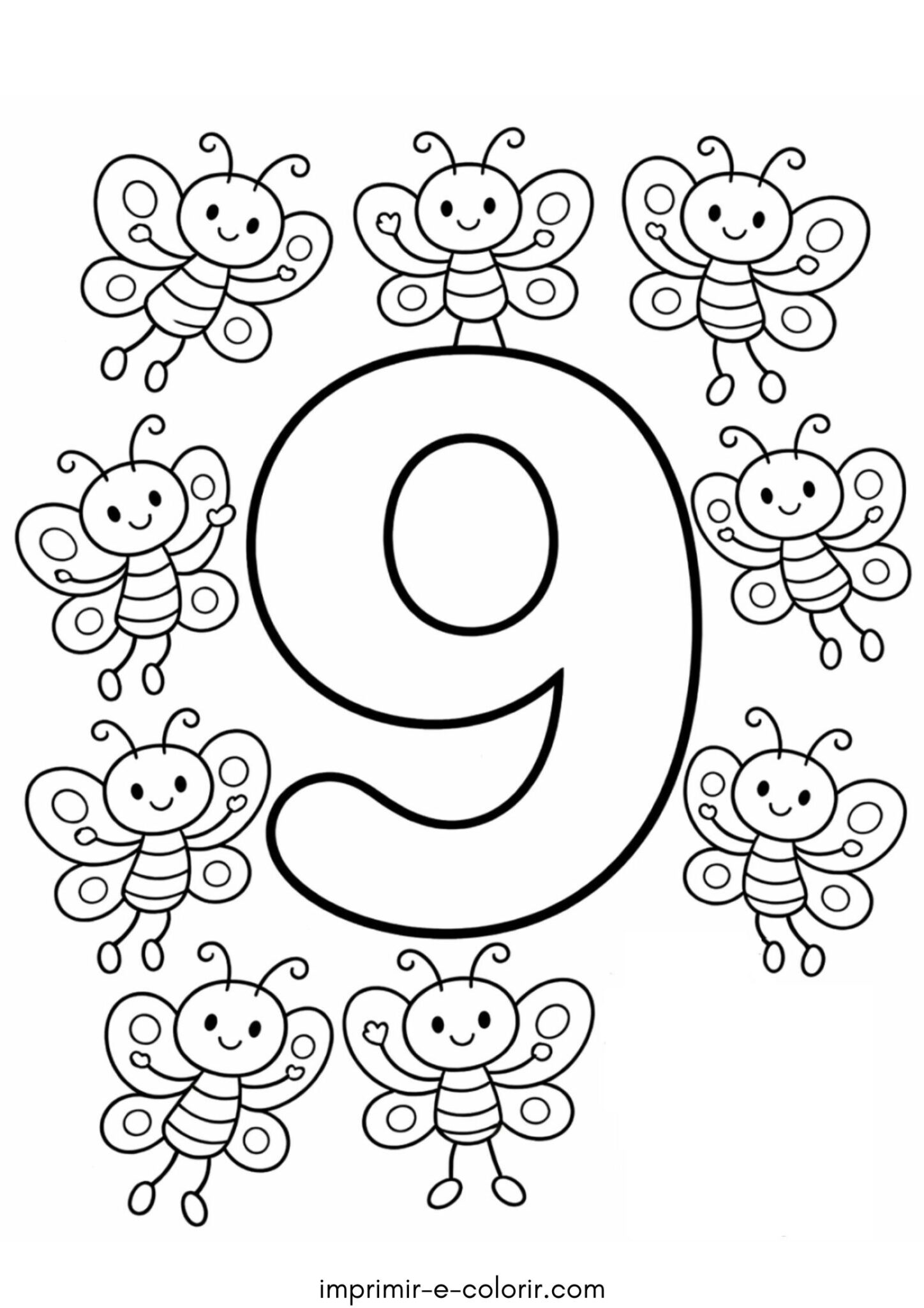Desenho de Número 9 – Nove para colorir e imprimir Desenho de Número 9 – Nove para colorir e imprimir