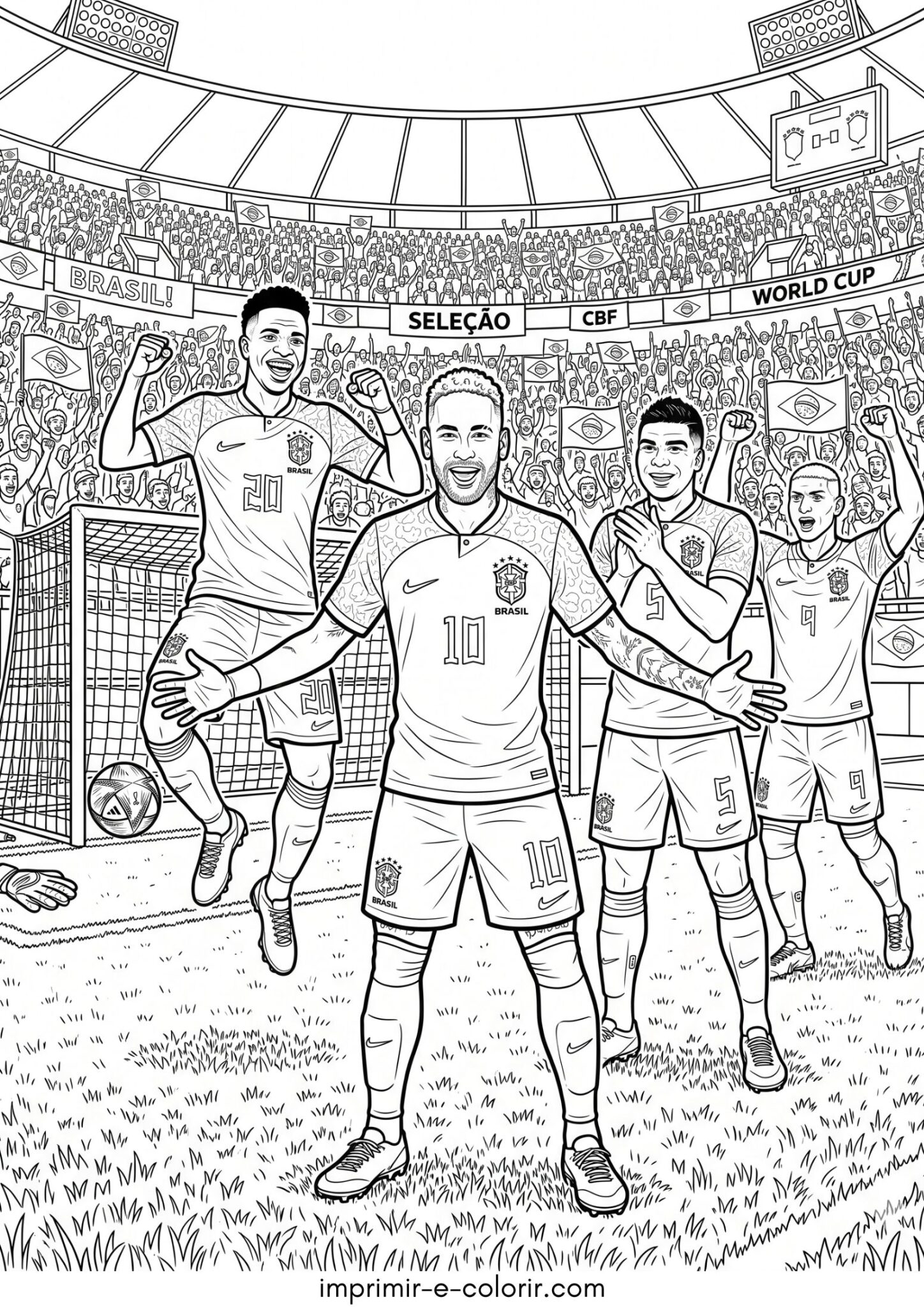 Desenho de Seleção Brasileira na Copa do Mundo para colorir e imprimir