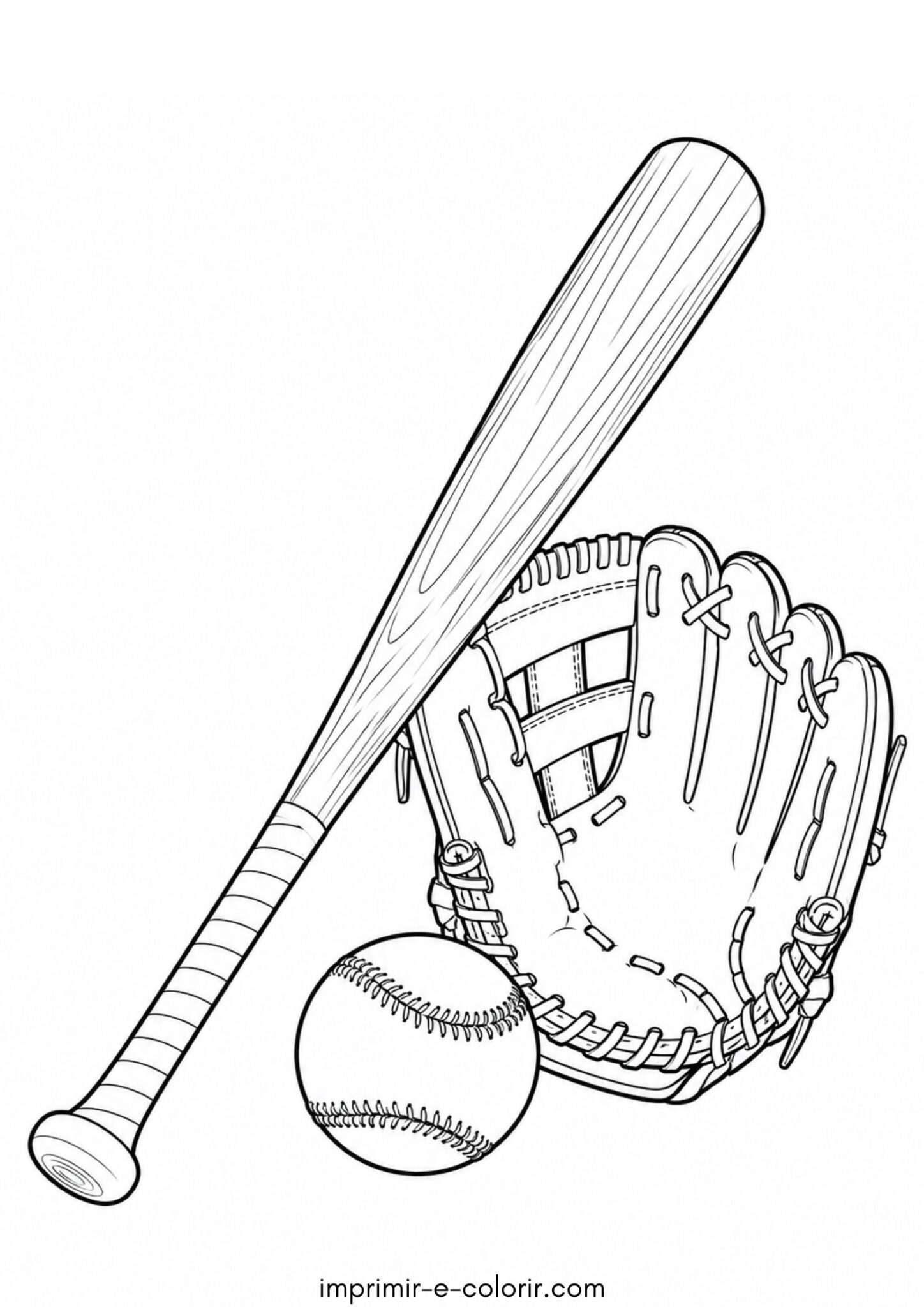 Desenho de Taco, bola e luva de beisebol