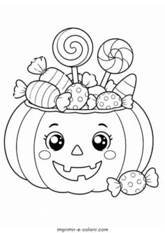 Halloween – Abóbora fofa com doces e pirulitos