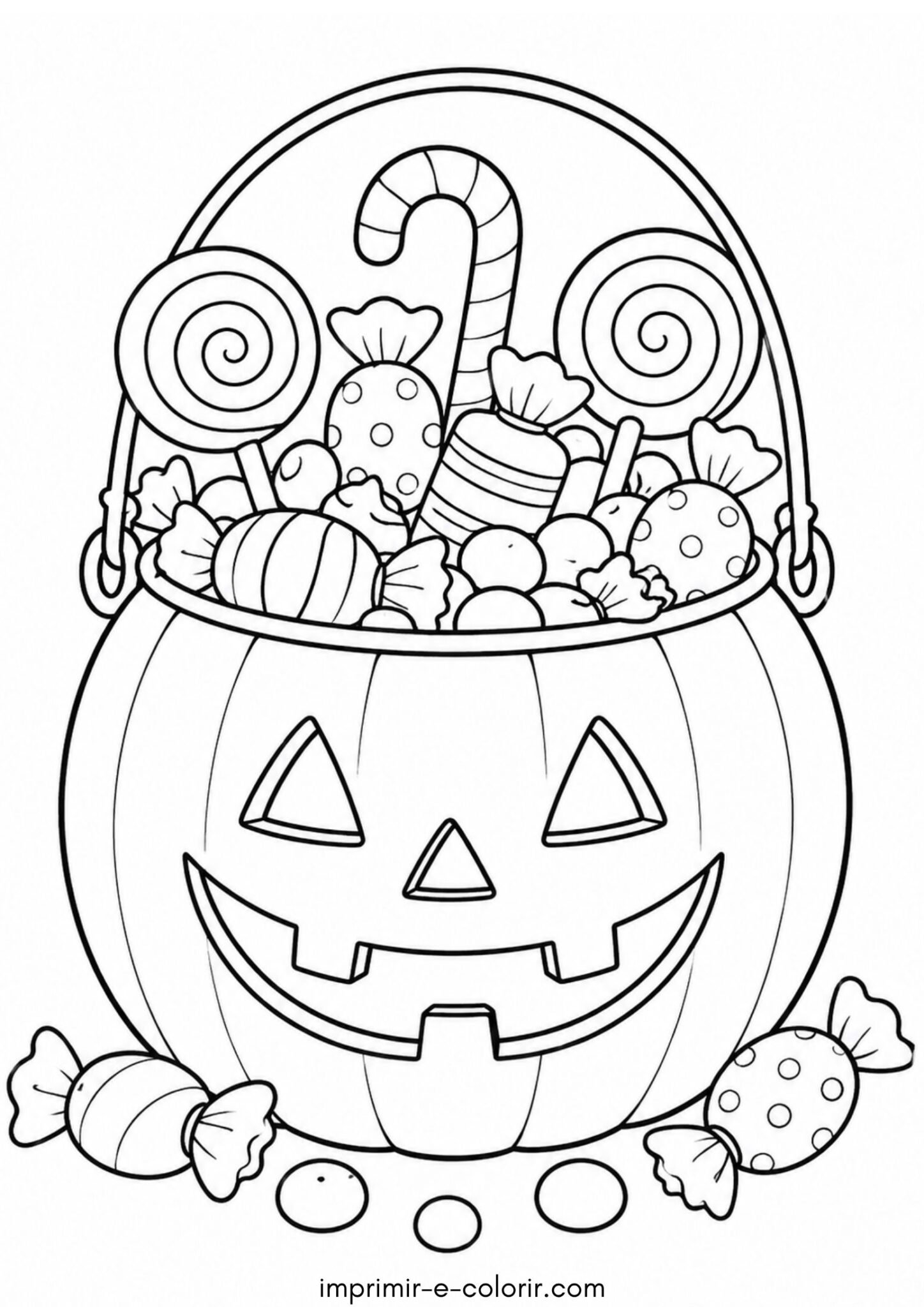Desenho de Halloween – Balde de abóbora cheio de guloseimas para colorir e imprimir Desenho de Halloween – Balde de abóbora cheio de guloseimas para colorir e imprimir