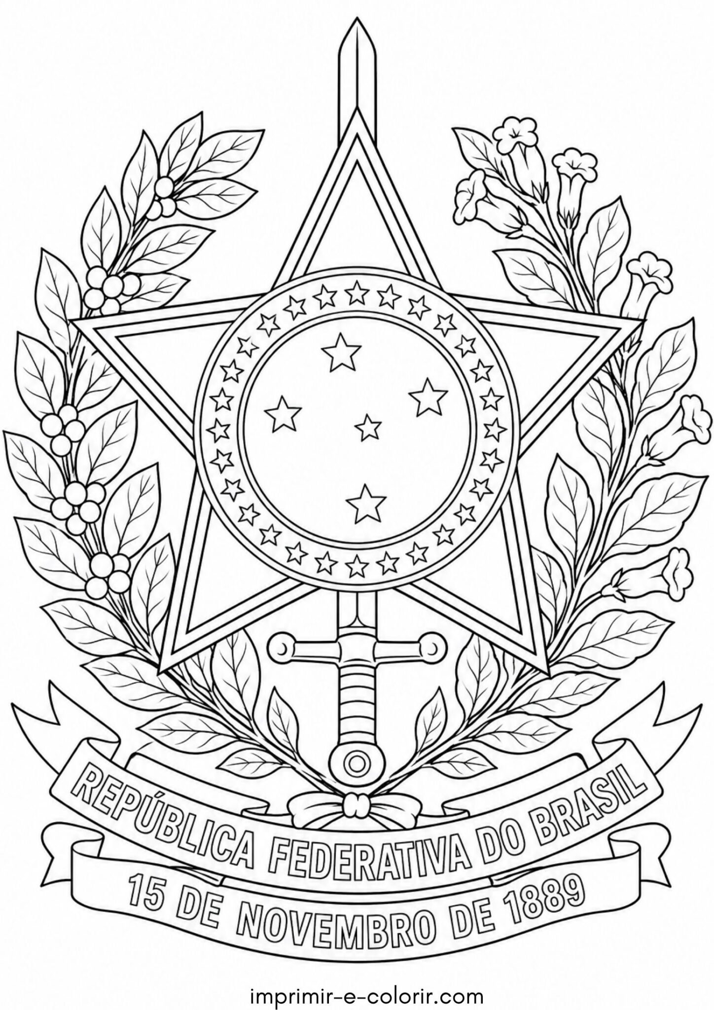Desenho de Independência do Brasil – Brasão da República do Brasil para colorir e imprimir