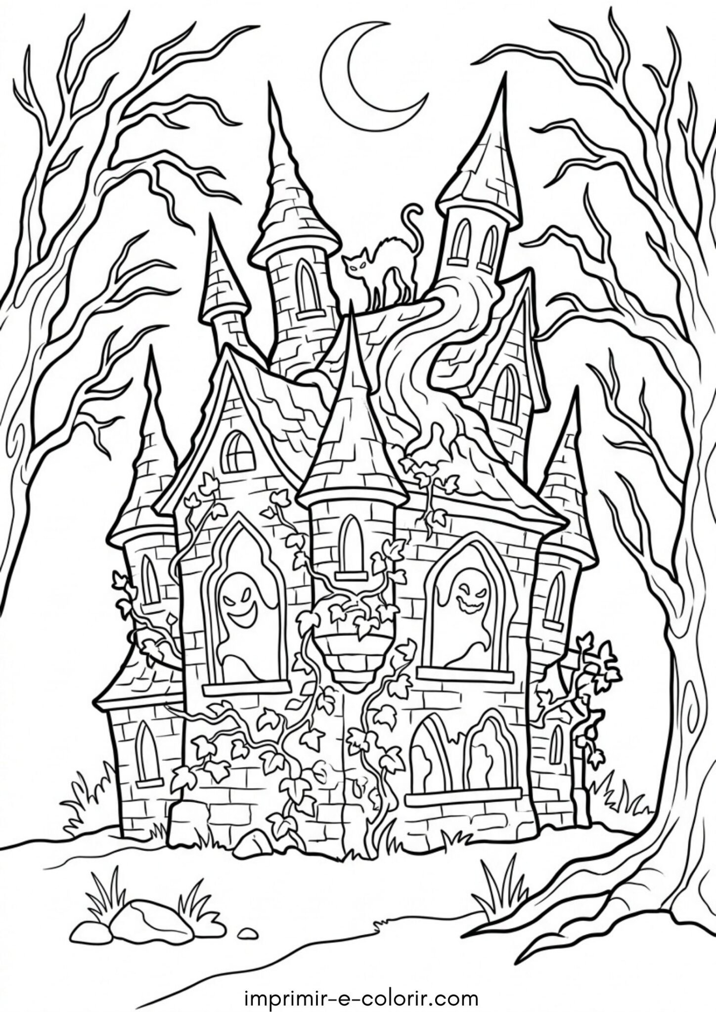 Desenho de Halloween – Casa mal-assombrada para colorir e imprimir Desenho de Halloween – Casa mal-assombrada para colorir e imprimir