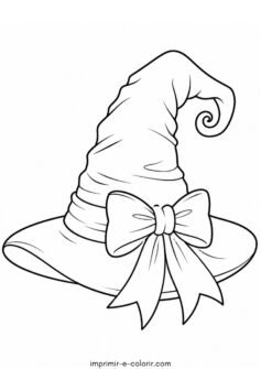 Halloween – Chapéu de bruxa com laço para colorir