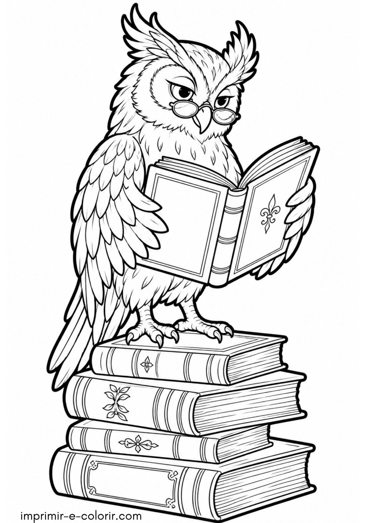 Desenho de Dia dos Professores – Coruja pousada em cima de livros lendo para colorir e imprimir Desenho de Dia dos Professores – Coruja pousada em cima de livros lendo para colorir e imprimir
