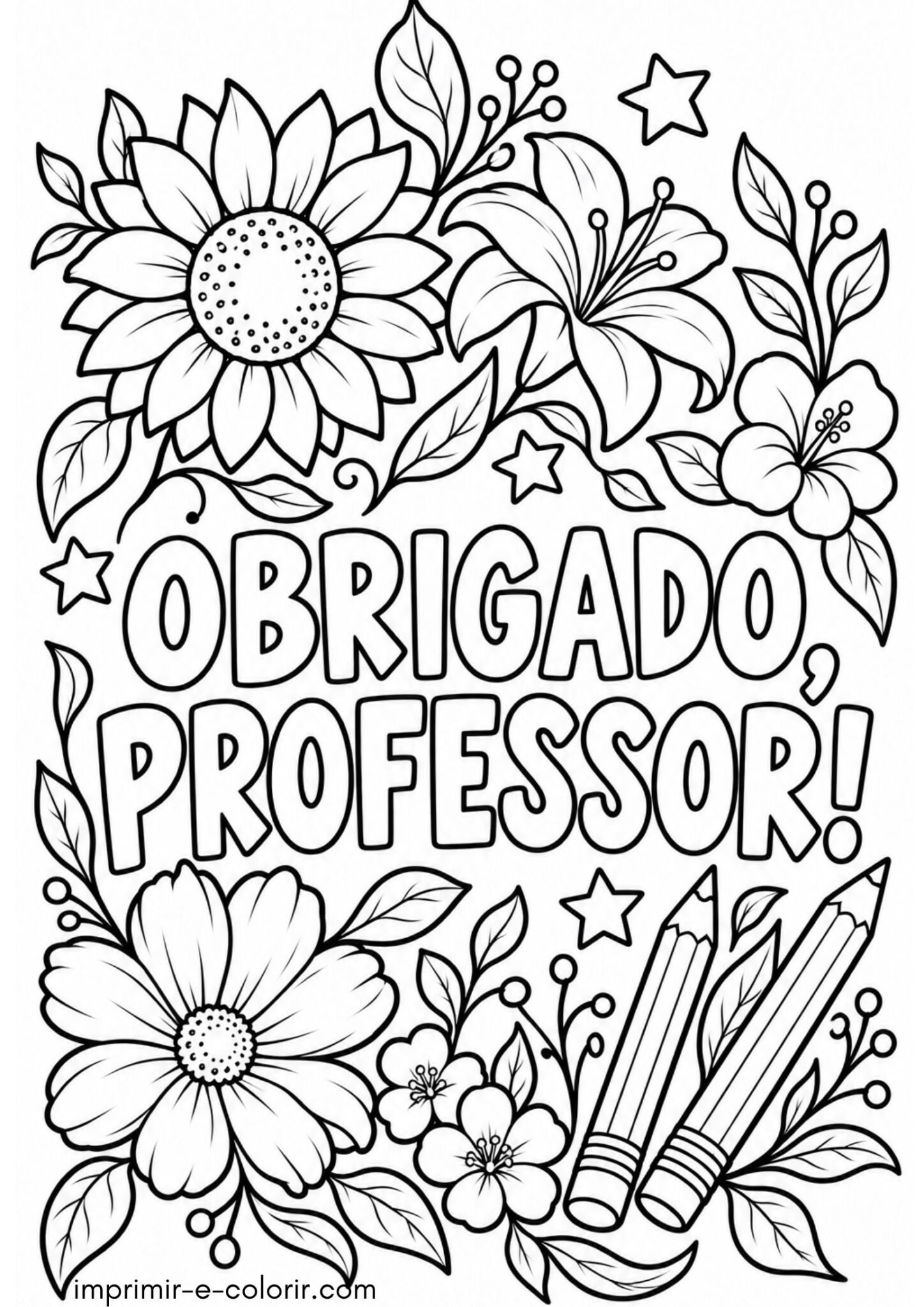 Desenho de Desenho com a frase “Obrigado, Professor!” com flores para colorir e imprimir Desenho de Desenho com a frase “Obrigado, Professor!” com flores para colorir e imprimir