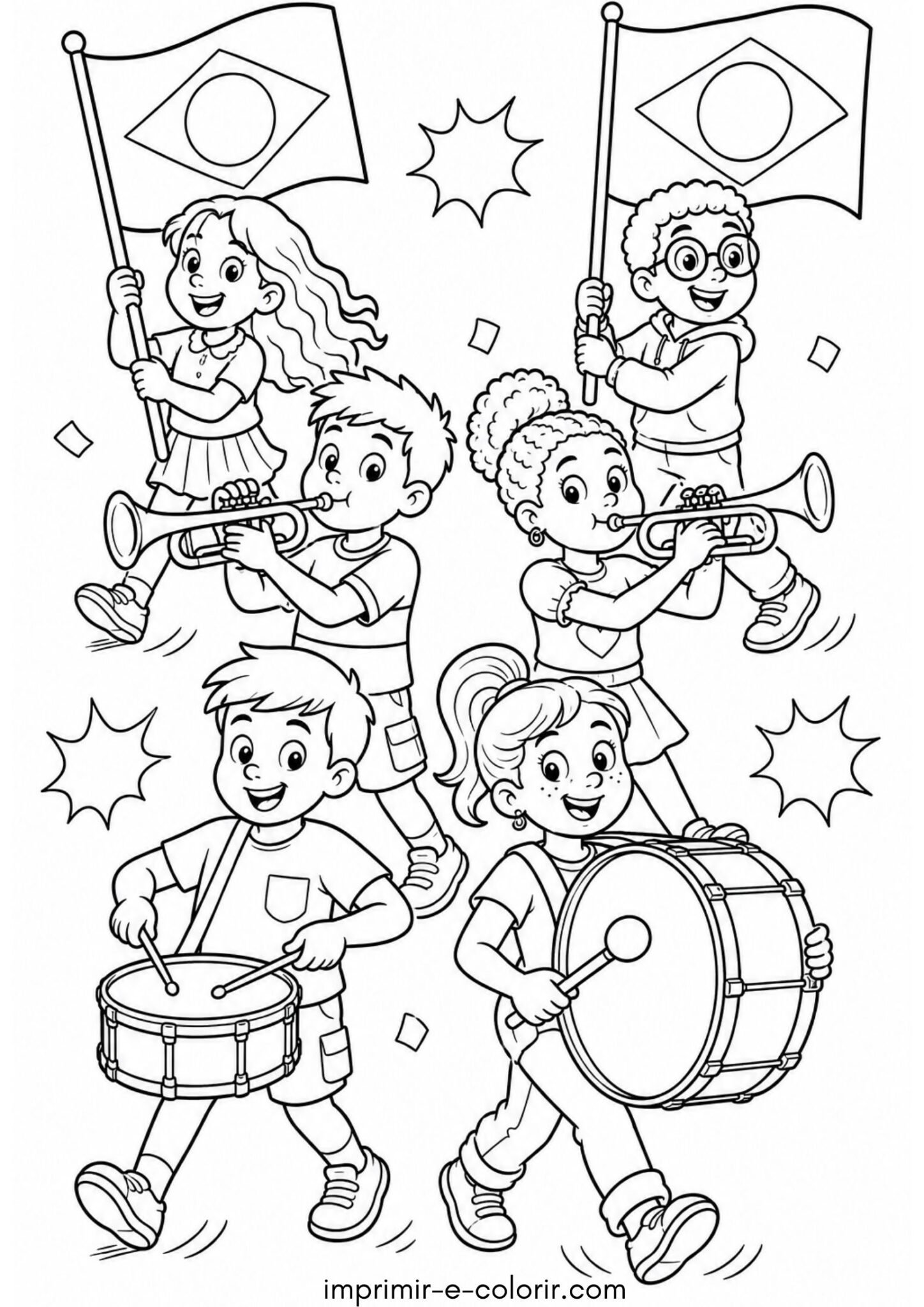 Desenho de Independência do Brasil – Desfile de 7 de Setembro infantil para colorir e imprimir