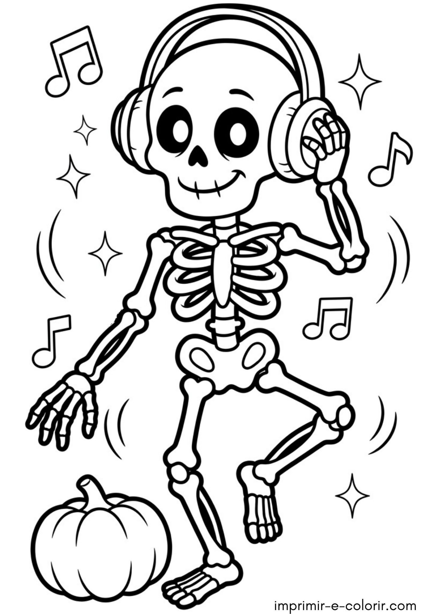 Desenho de Esqueleto dançando no Halloween