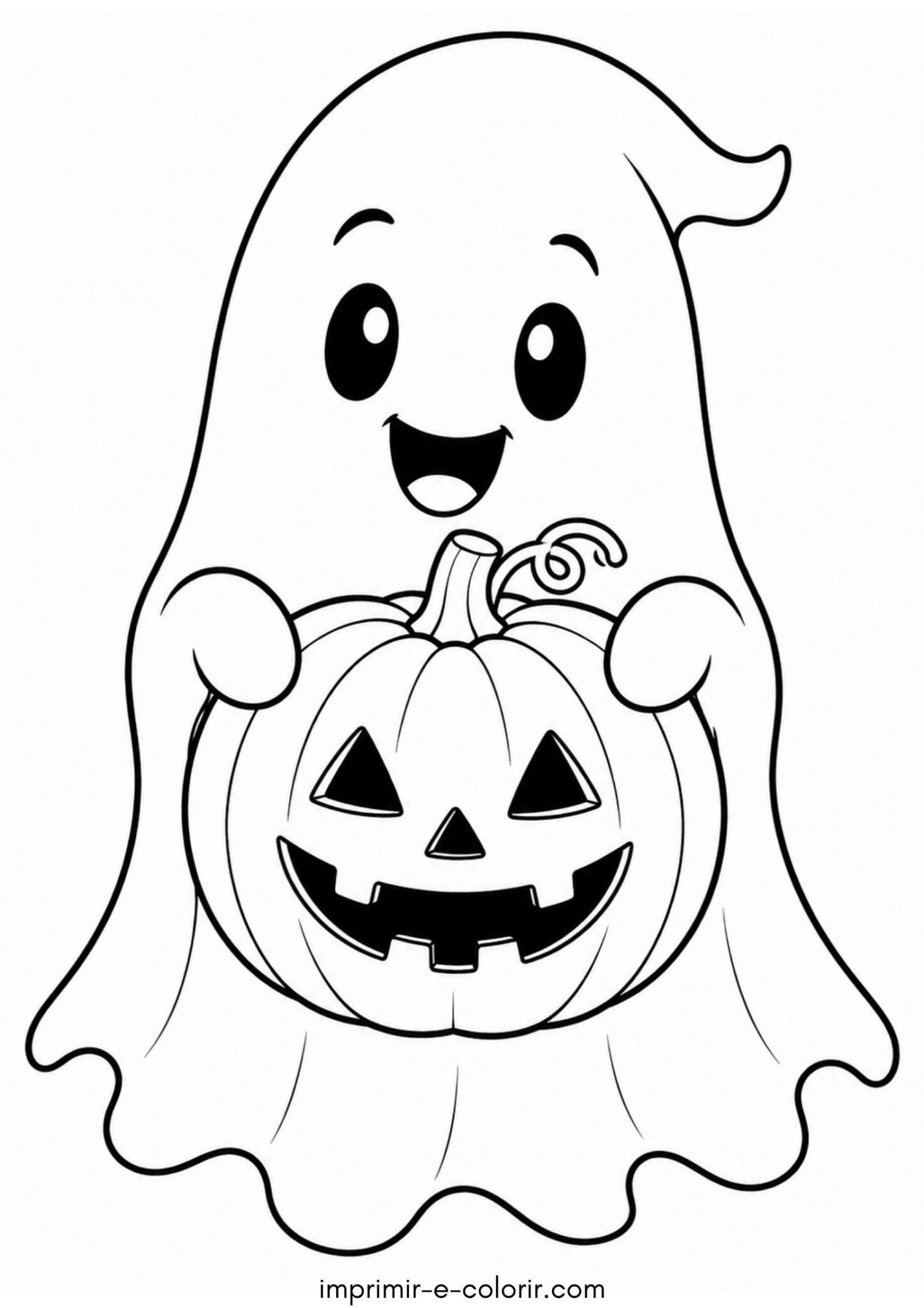 Desenho de Fantasma com abóbora de Halloween