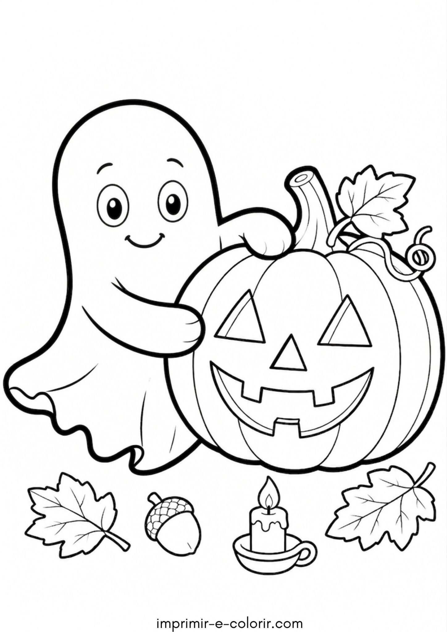 Desenho de Halloween – Fantasma fofo segurando uma abóbora