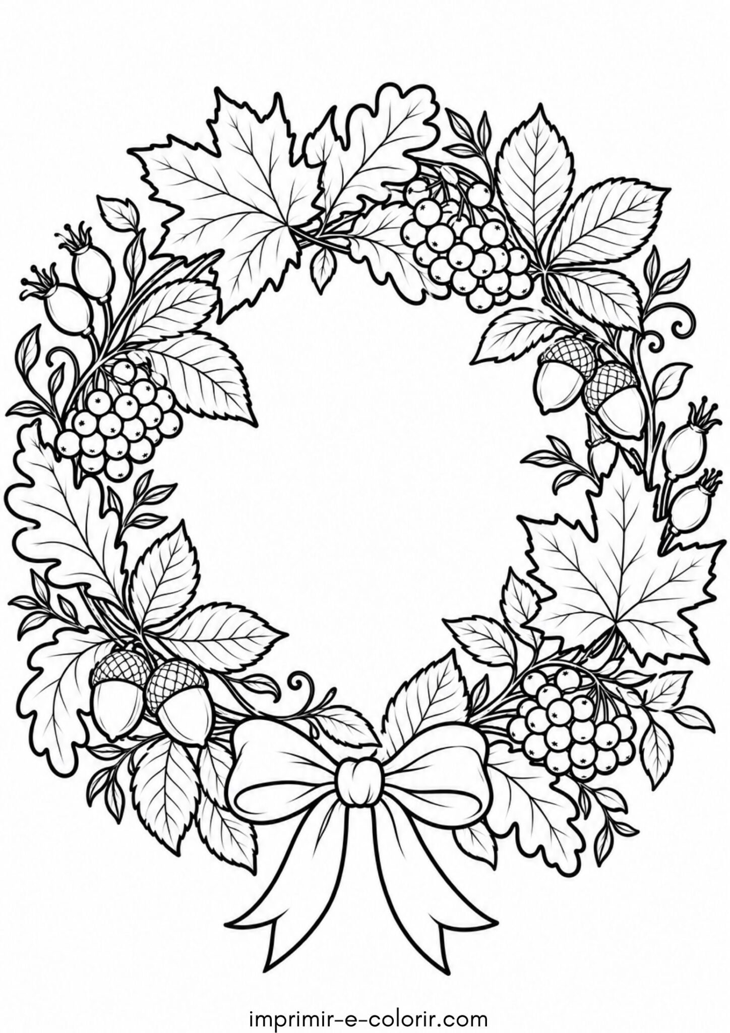 Desenho de Guirlanda de outono com folhas e frutos silvestres