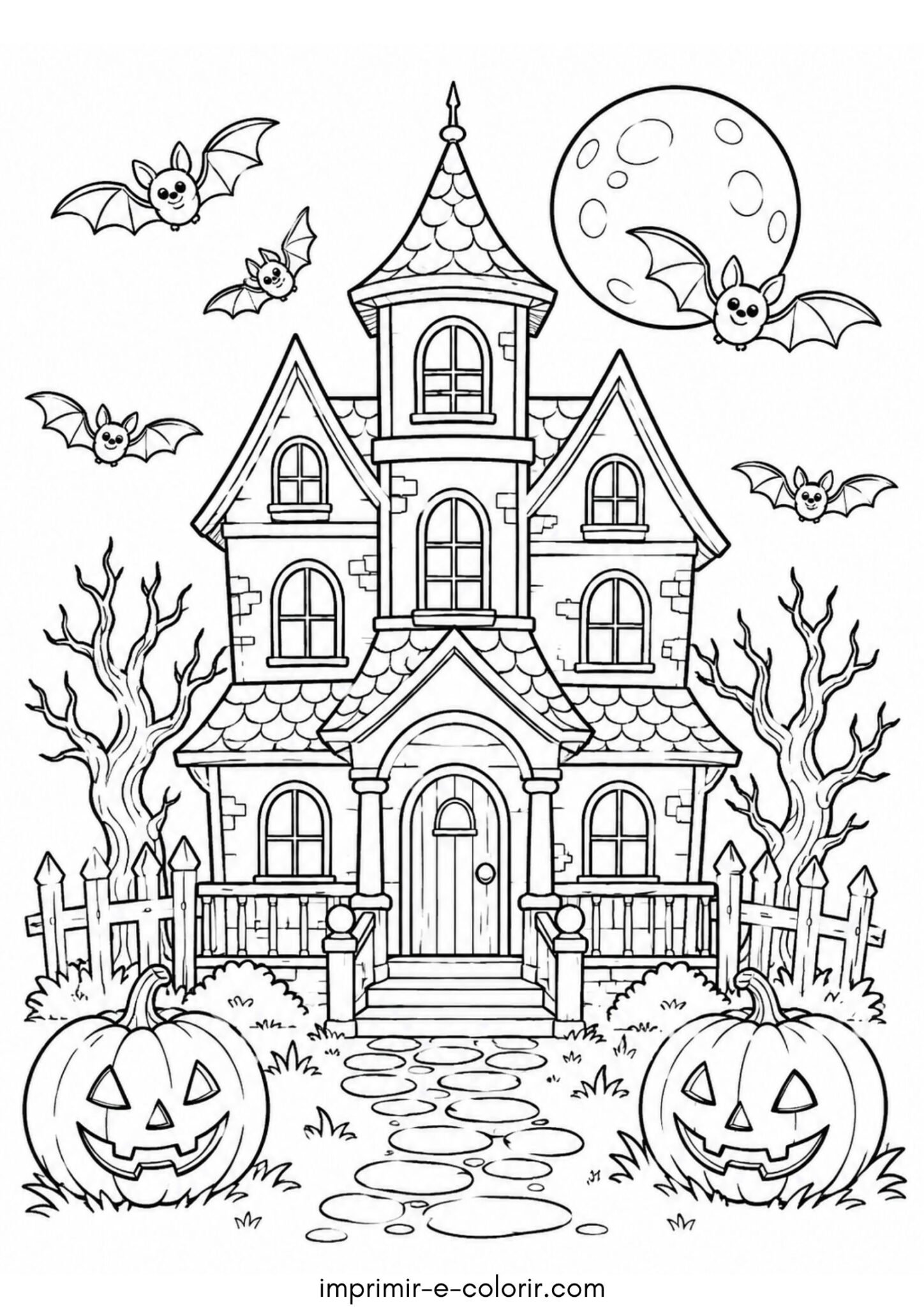 Desenho de Halloween – Casa mal-assombrada com morcegos