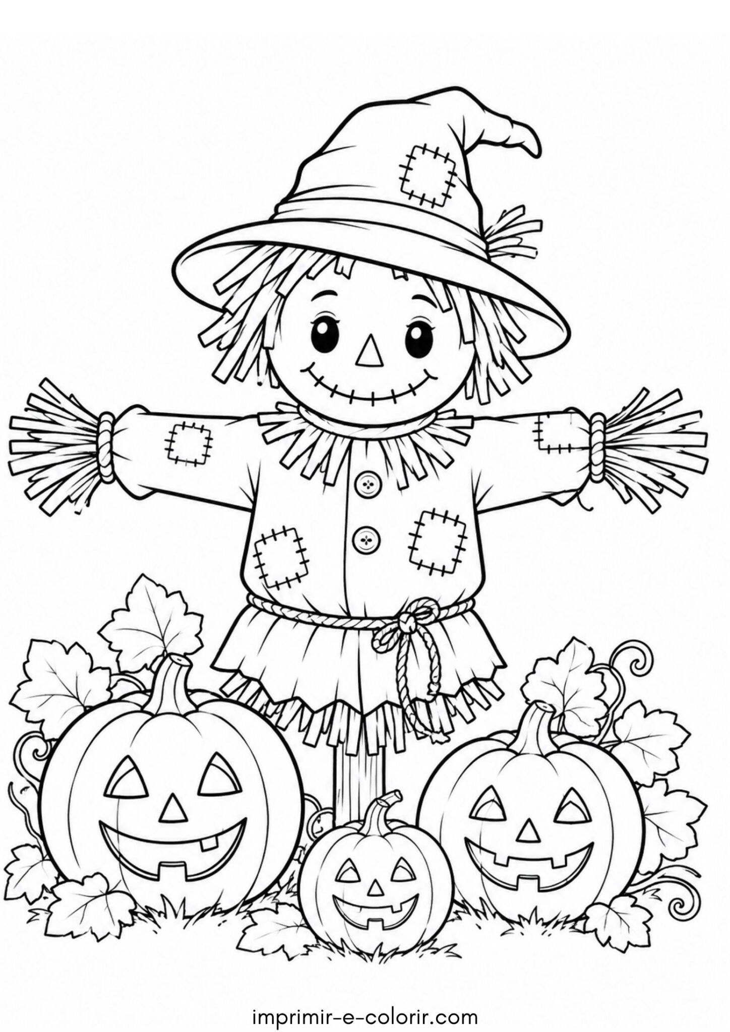 Desenho de Halloween – Espantalho com abóboras