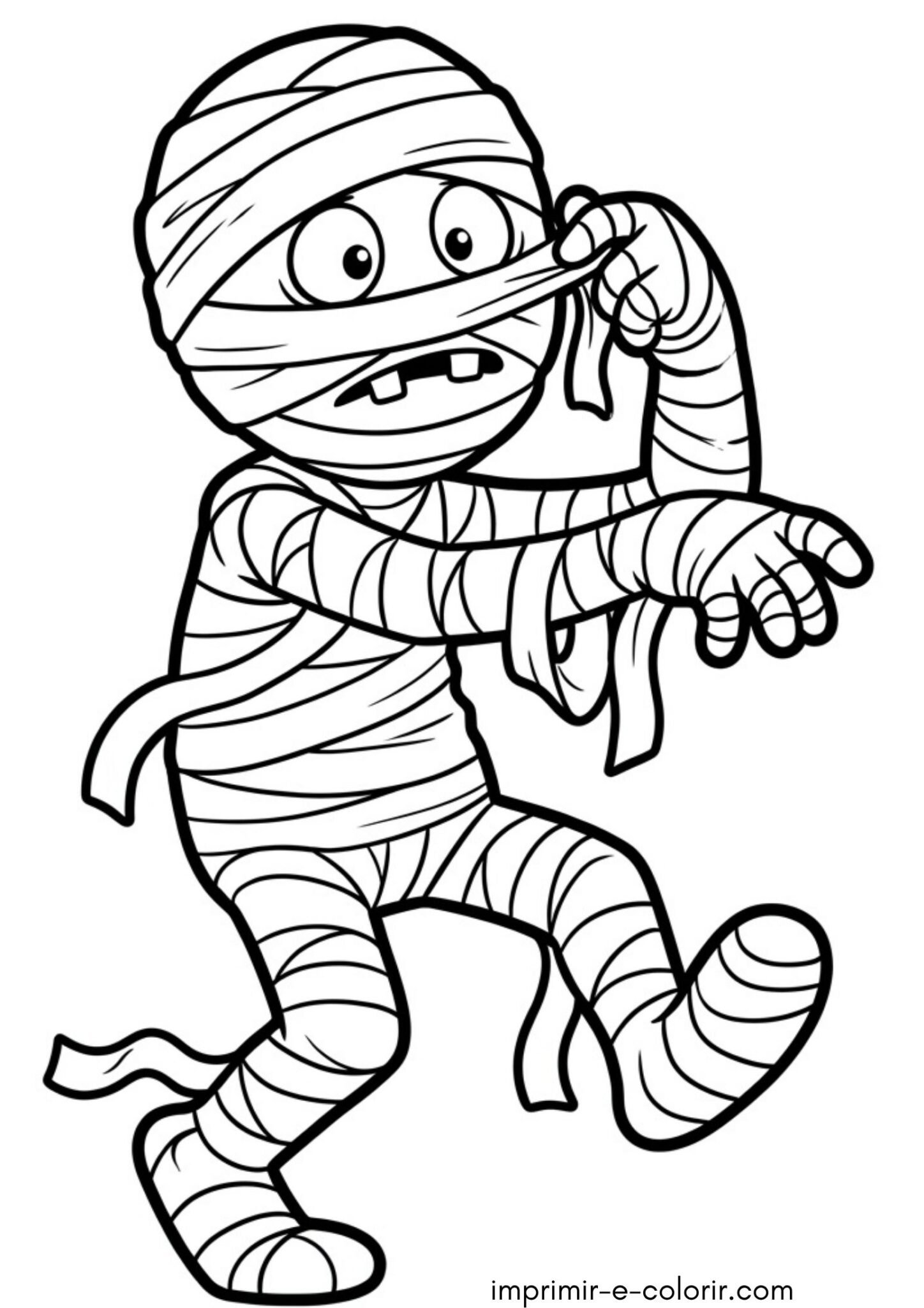 Desenho de Halloween – Múmia infantil enrolada em ataduras
