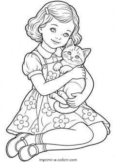 Dia dos Animais – Menina abraçando o gatinho