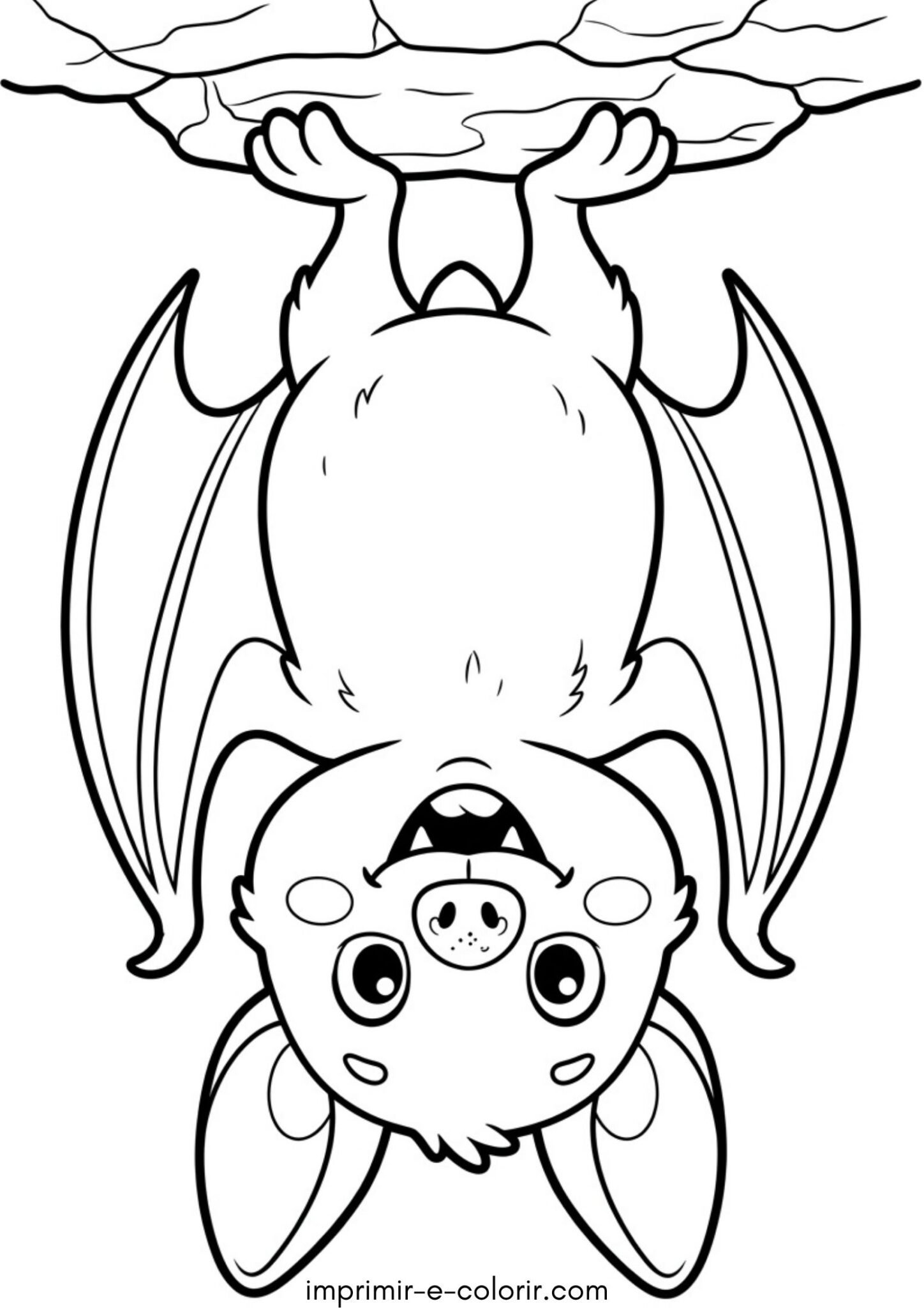 Desenho de Halloween – Morcego simpático de cabeça para baixo