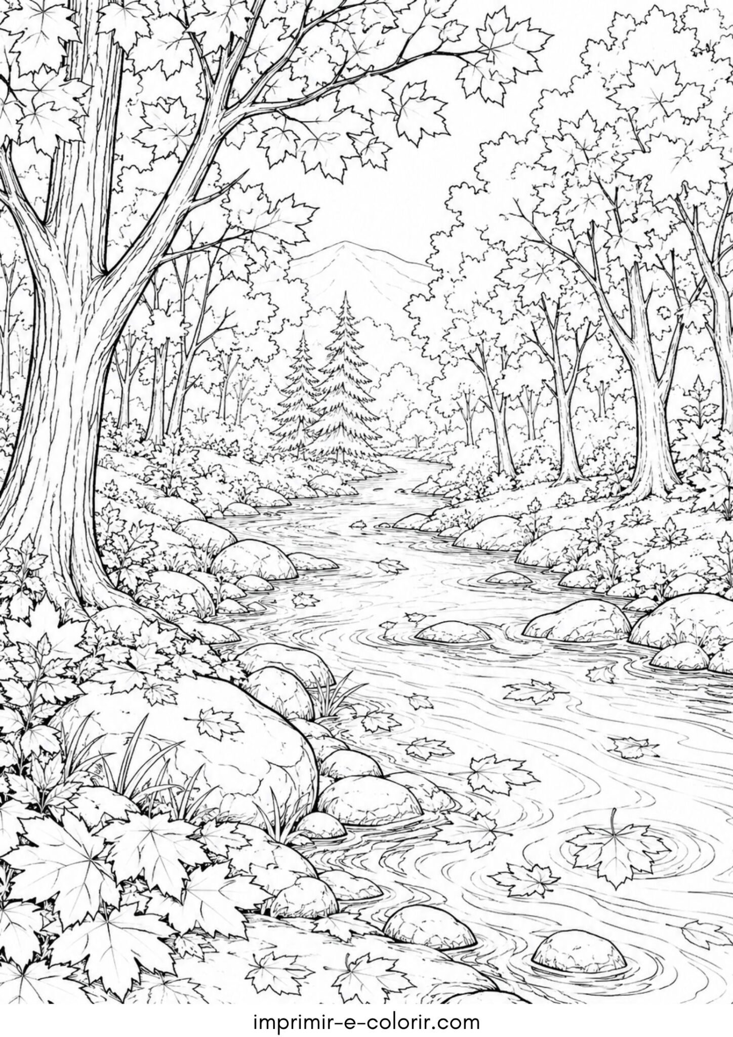 Desenho de Paisagem de outono com rio