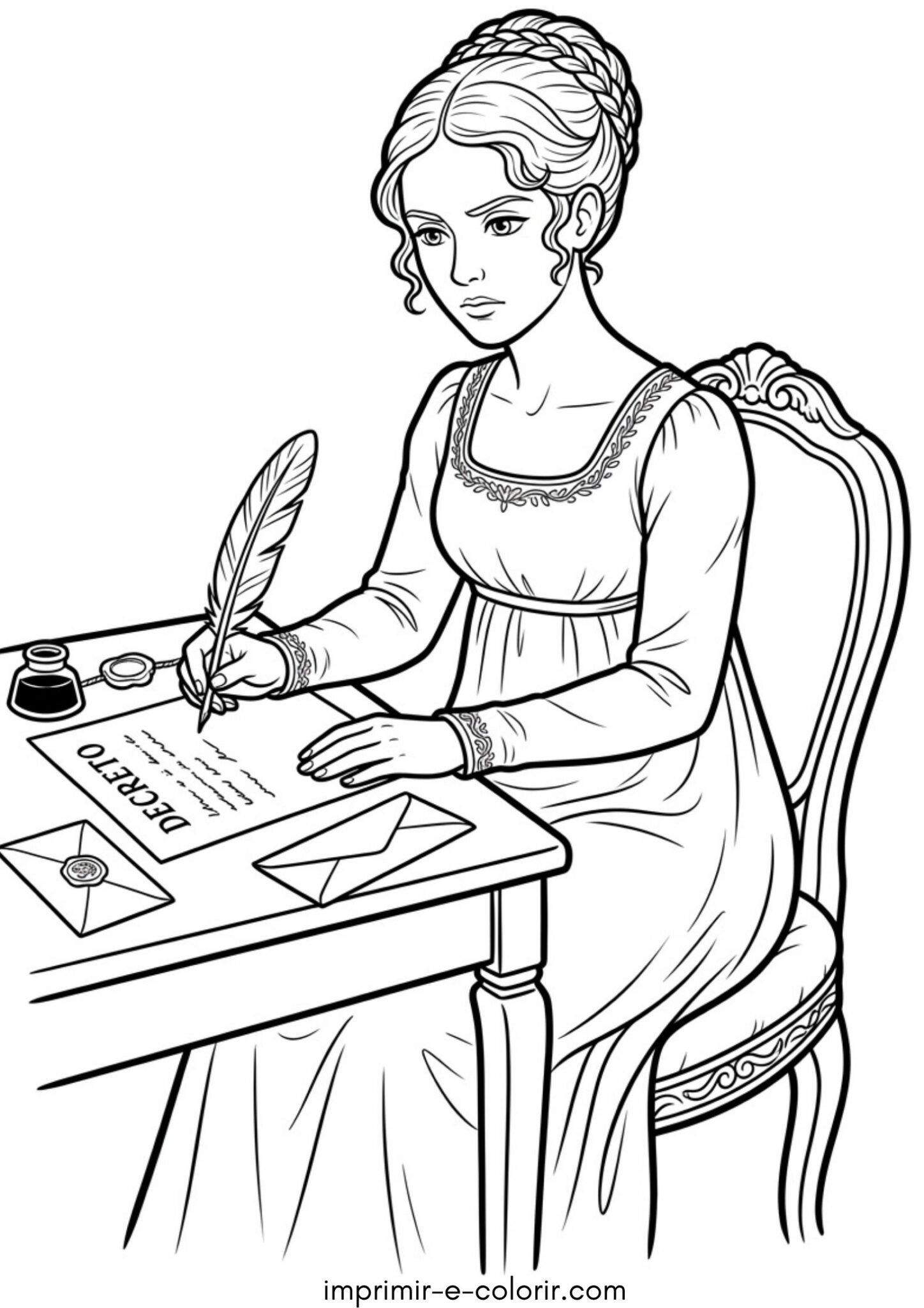 Desenho de Independência do Brasil – Princesa Leopoldina assinando o decreto para colorir e imprimir