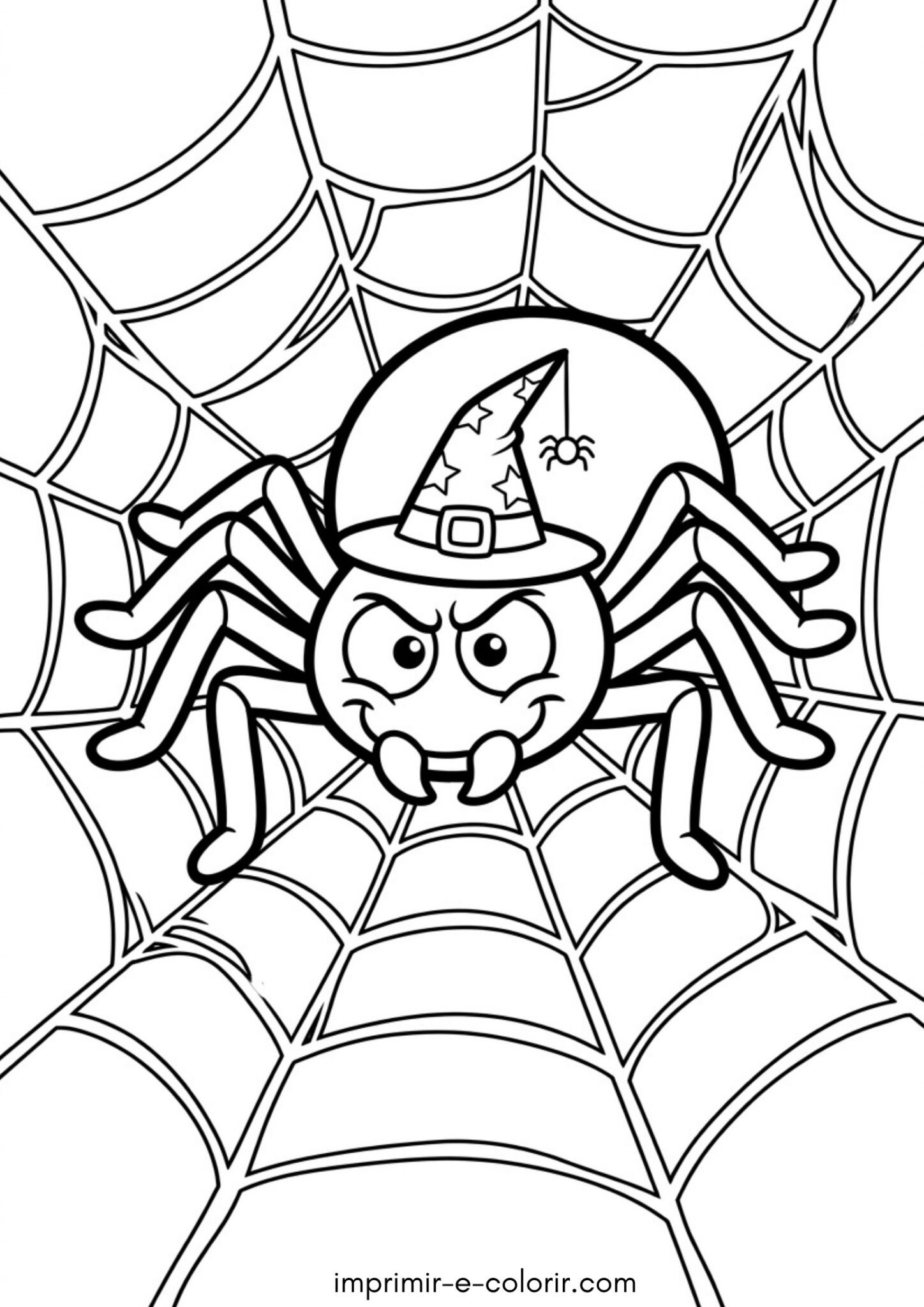 Desenho de Halloween – Teia de aranha com aranha fofa