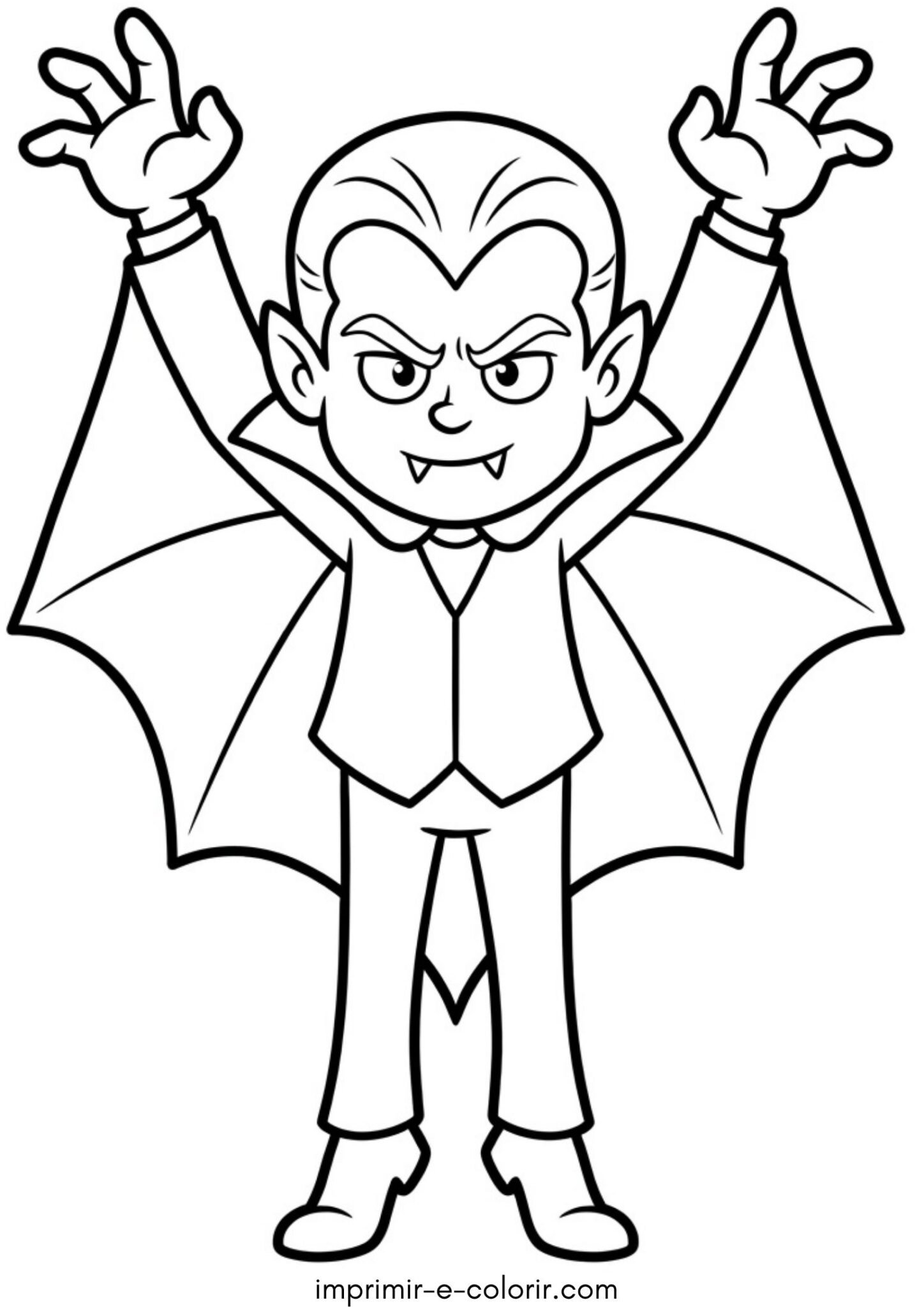 Desenho de Halloween – Vampirinho drácula com capa e presas