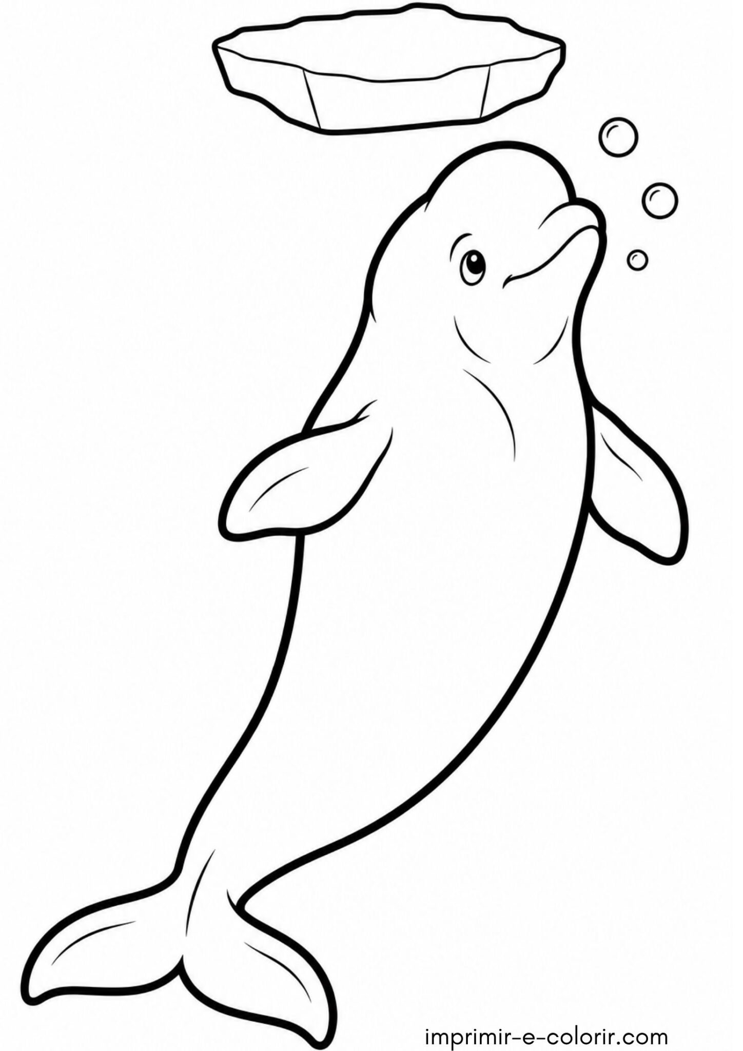 Desenho de Baleia beluga branca sorrindo na água gelada