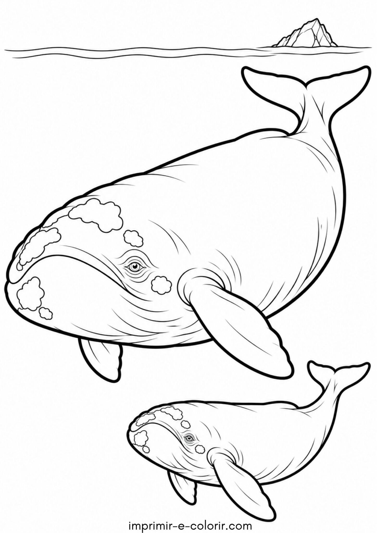 Desenho de Baleia-franca nadando com filhote no litoral de Santa Catarina