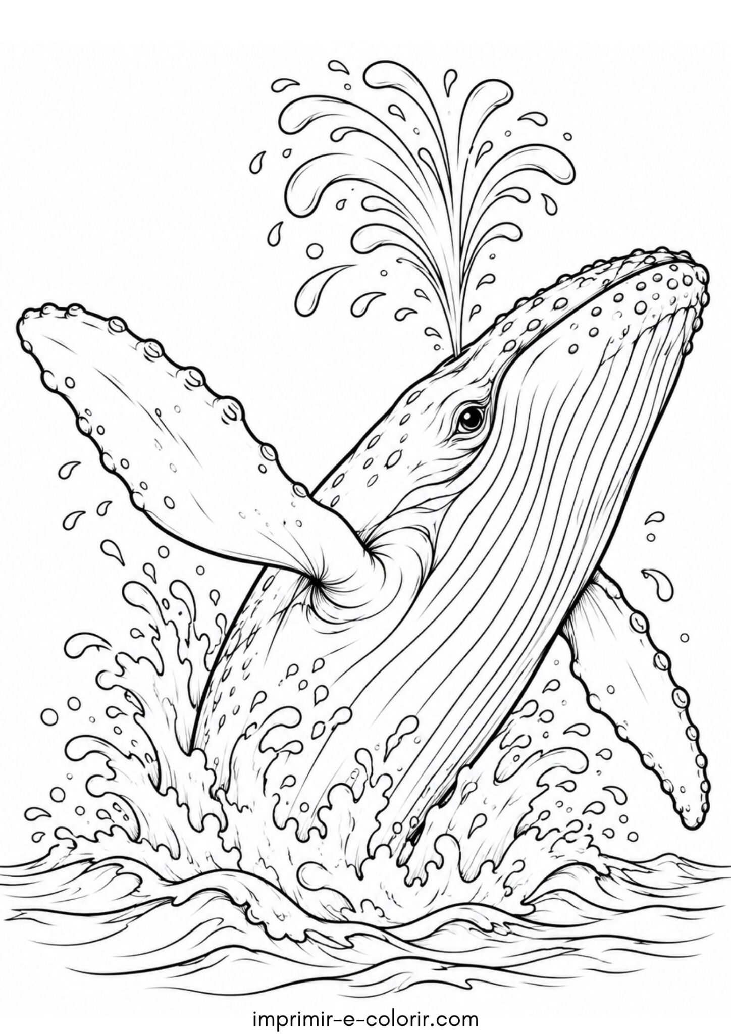 Desenho de Baleia jubarte com jato de água e espuma para colorir e imprimir