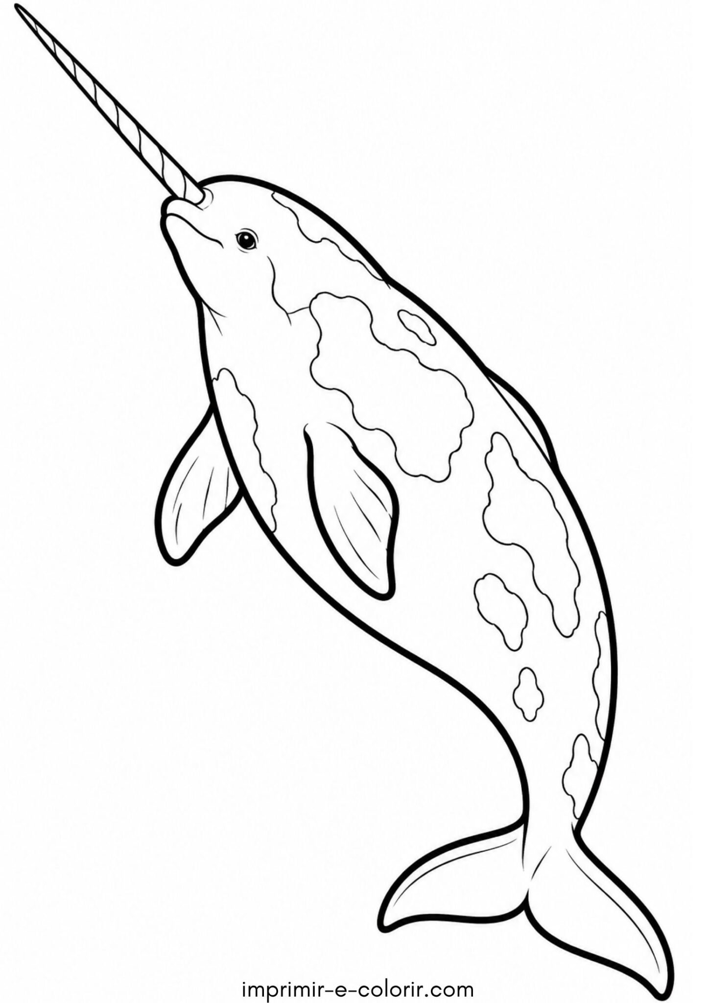 Desenho de Baleia narval com seu dente espiral de unicórnio marinho para colorir e imprimir