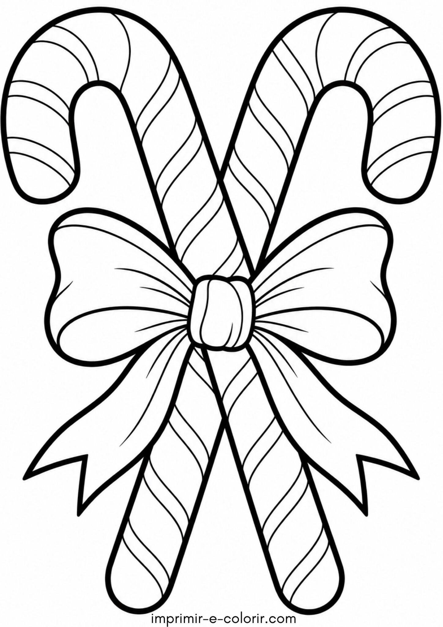 Desenho de Bengalas doces de Natal com laço para colorir e imprimir