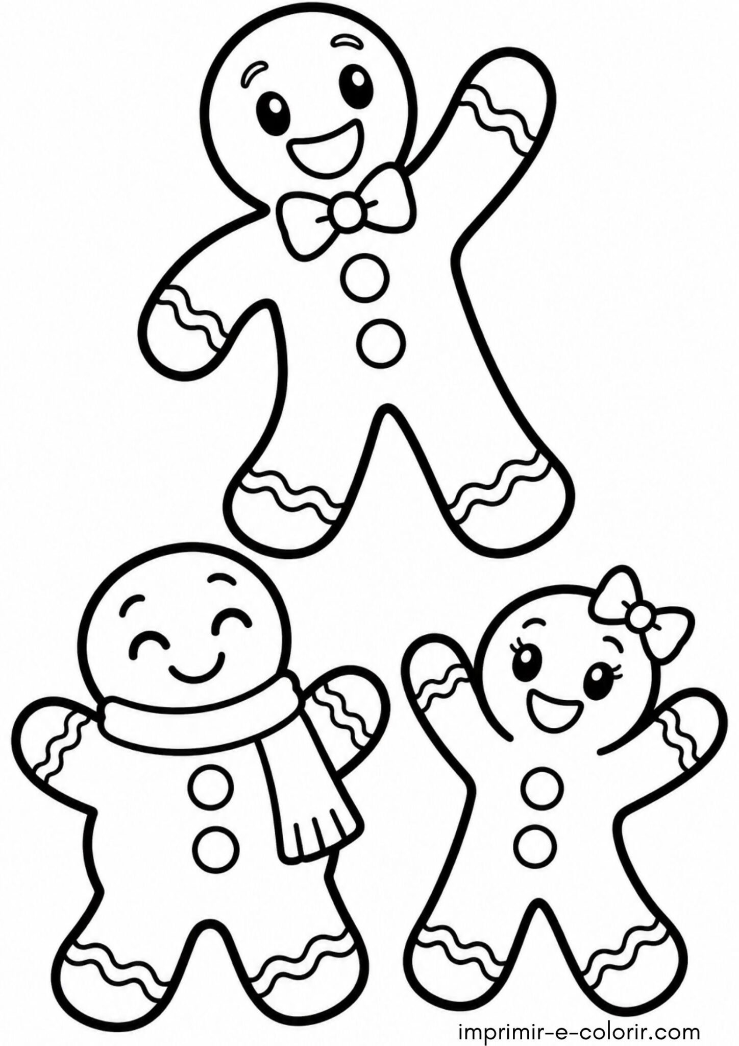 Desenho de Biscoitos de gengibre em formato de boneco no Natal para colorir e imprimir