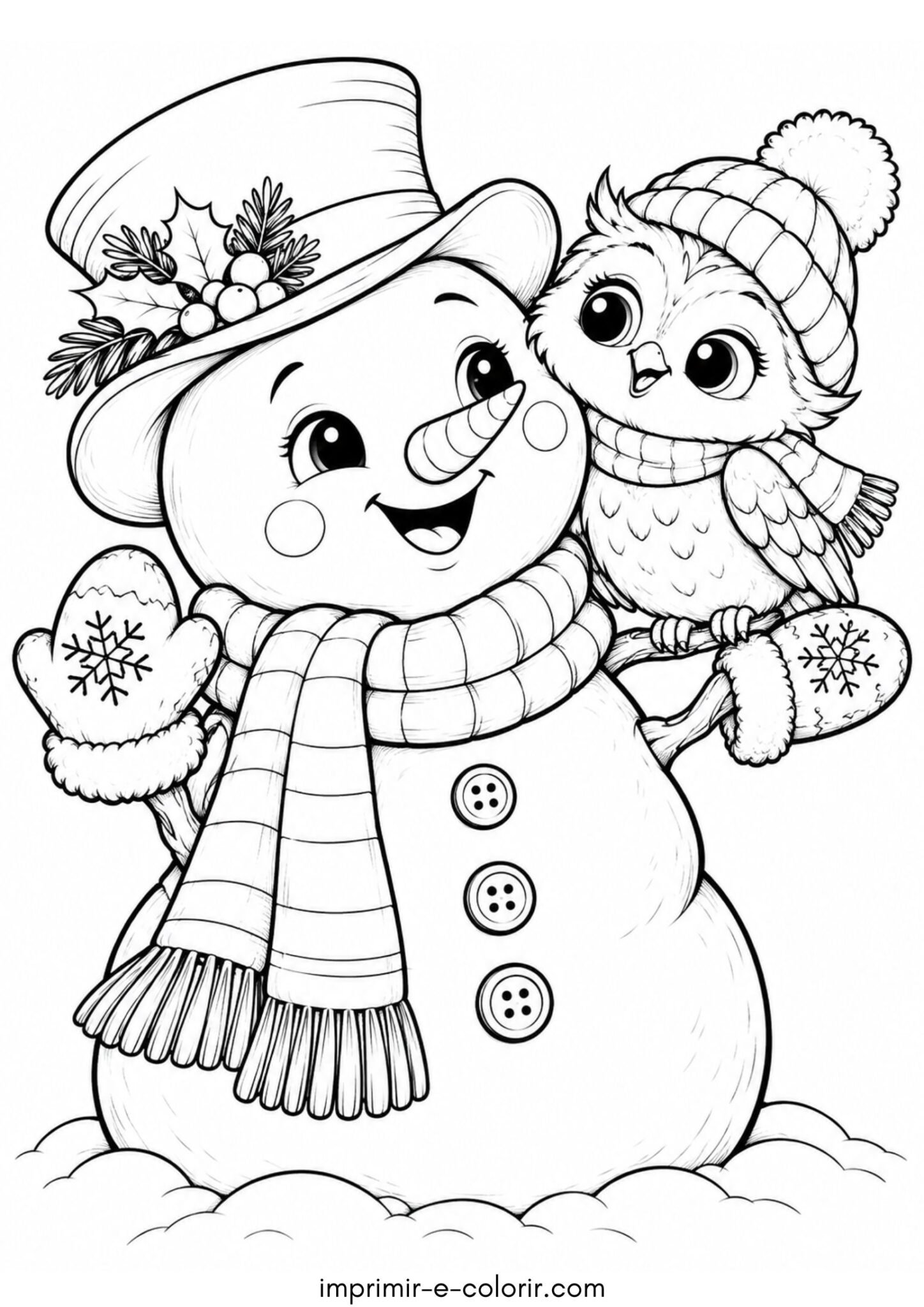 Desenho de Boneco de neve e coruja
