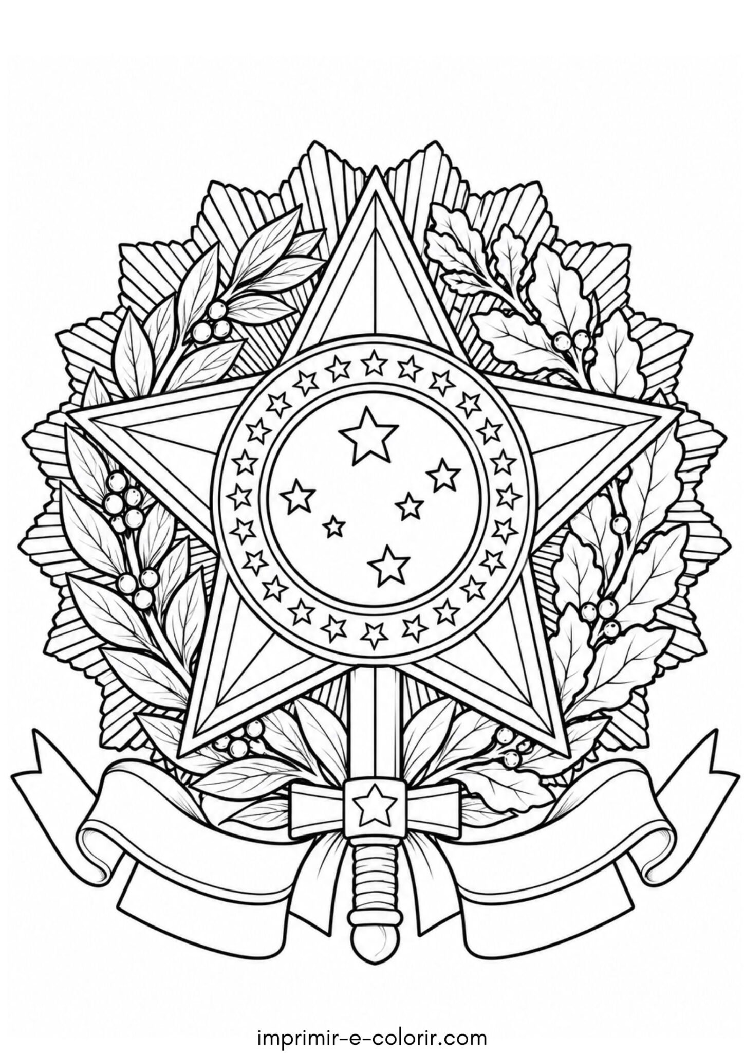 Desenho de Brasão da República do Brasil com estrelas e espada para colorir e imprimir Desenho de Brasão da República do Brasil com estrelas e espada para colorir e imprimir