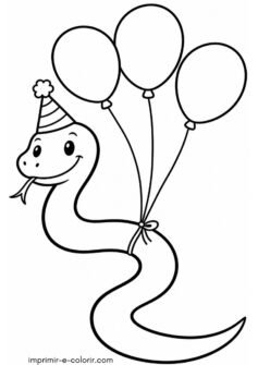 Cobrinha com chapéu de festa e balões