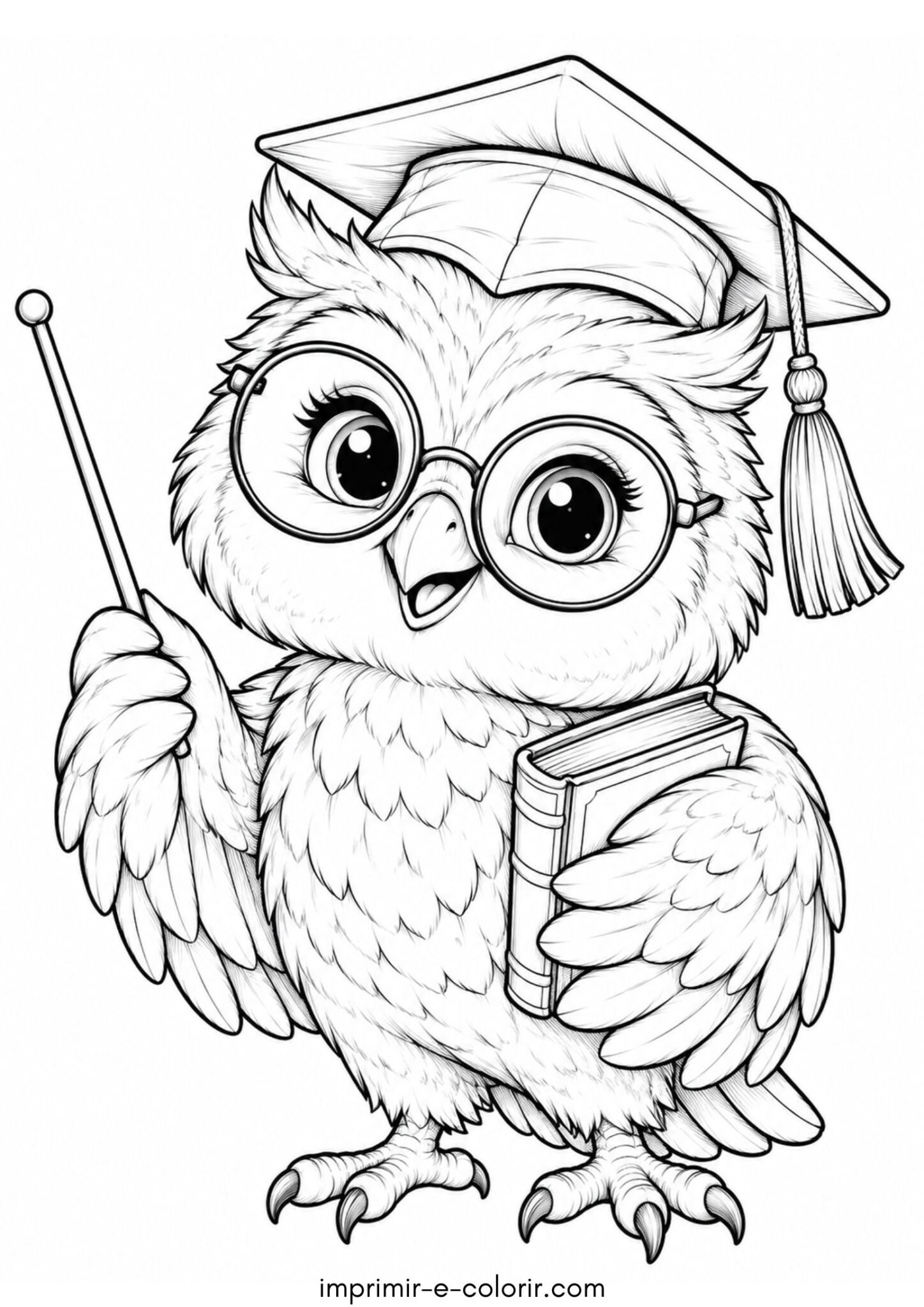 Desenho de Dia dos Professores – Corujinha professora com óculos e capelo