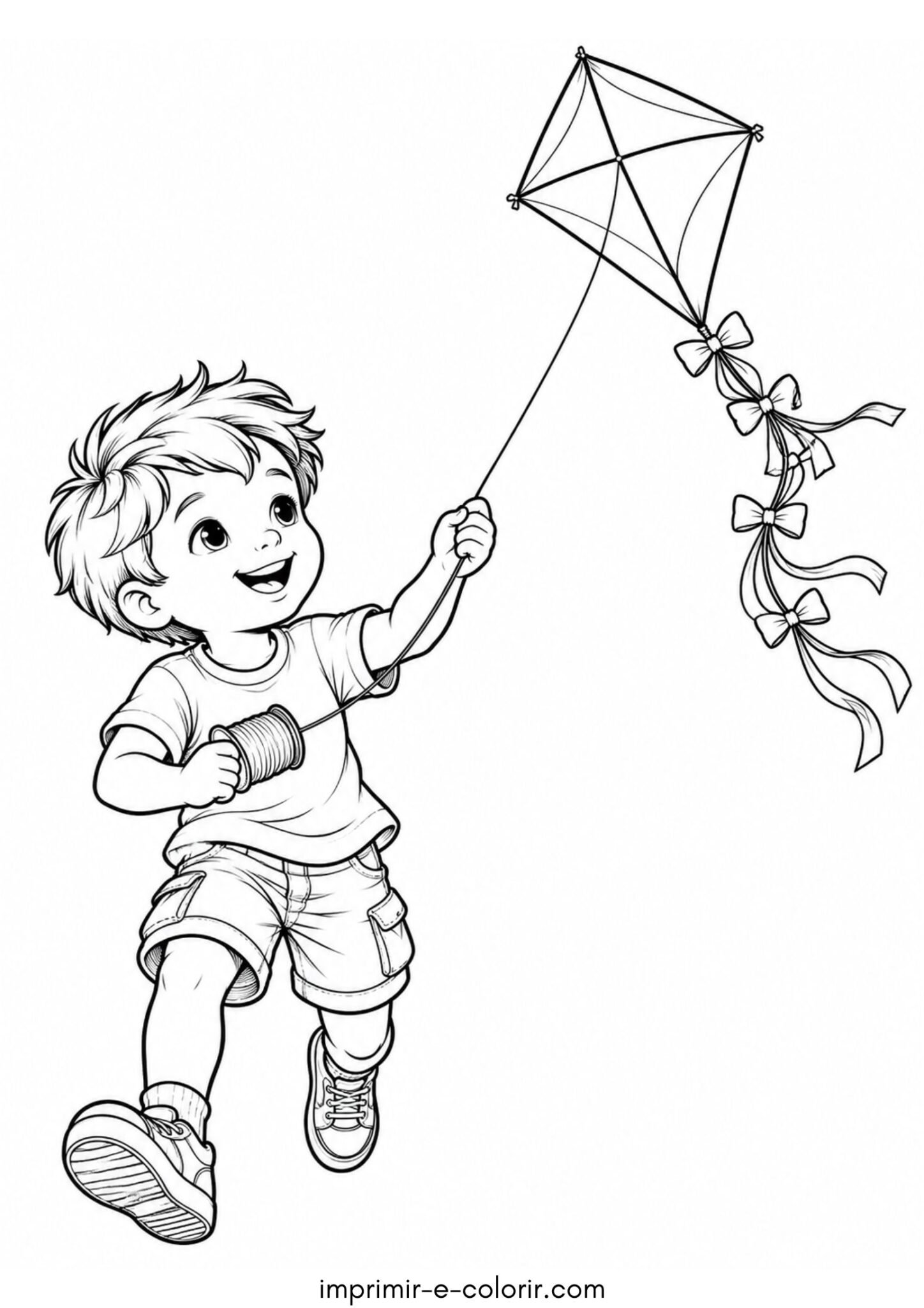 Desenho de Dia das Crianças – Criança empinando pipa / soltando papagaio