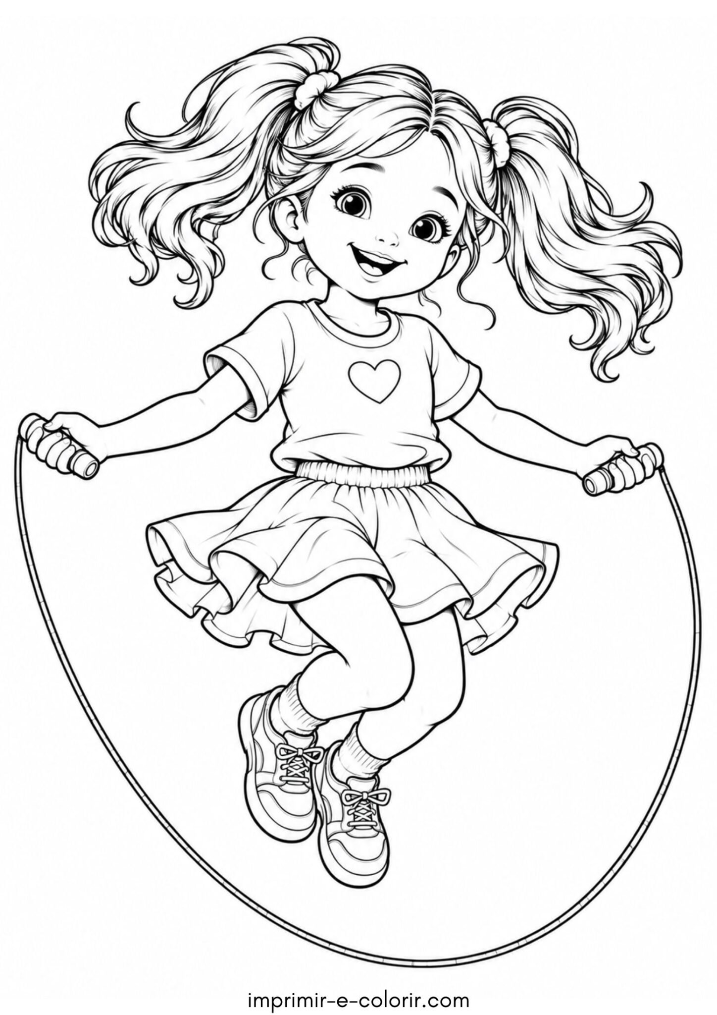 Desenho de Dia das Crianças – Criança pulando corda sorrindo