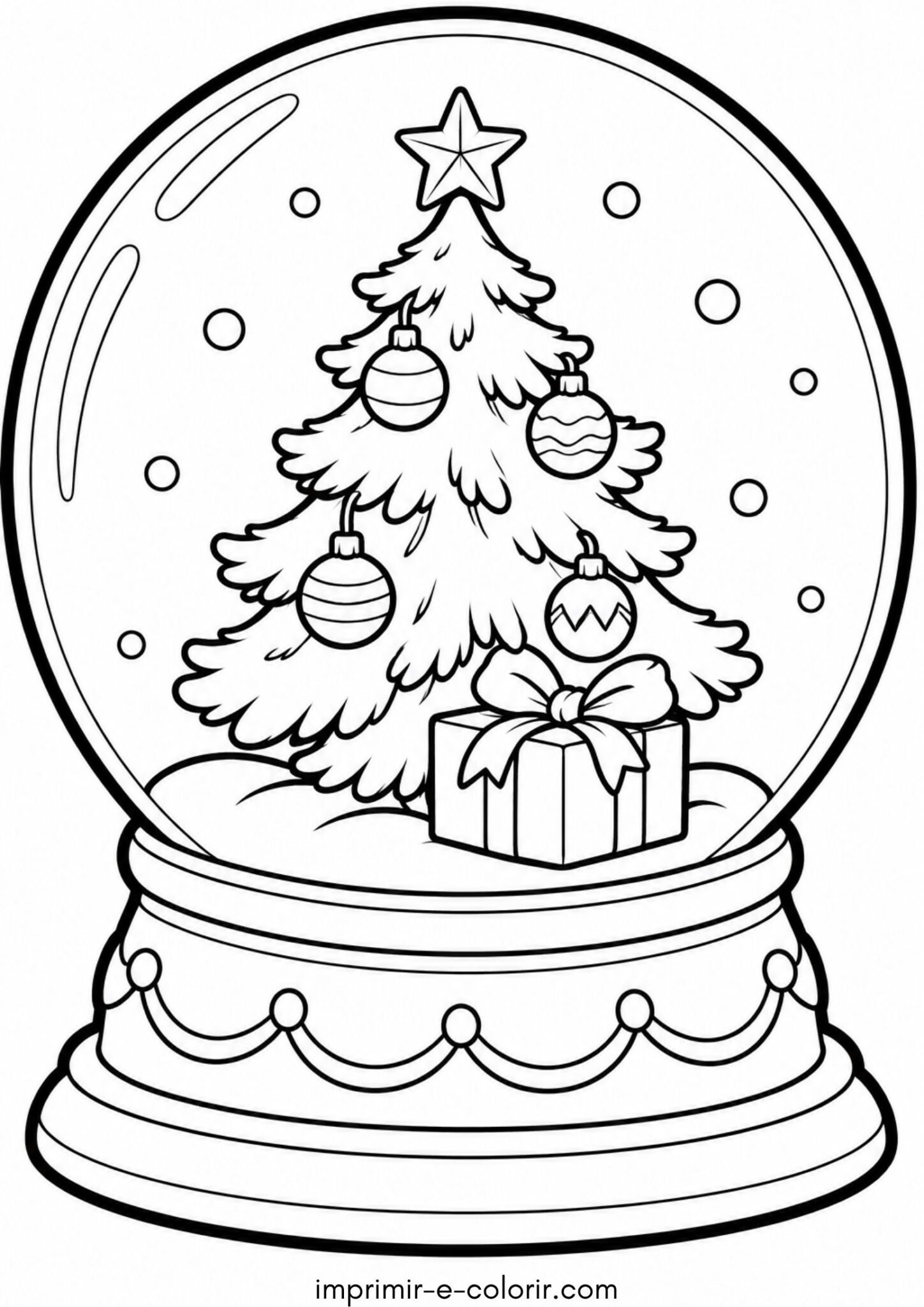 Desenho de Globo de neve de Natal com neve caindo dentro para colorir e imprimir