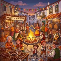 Dia de São Martinho e Magusto para Colorir e Imprimir (PDF e A4)