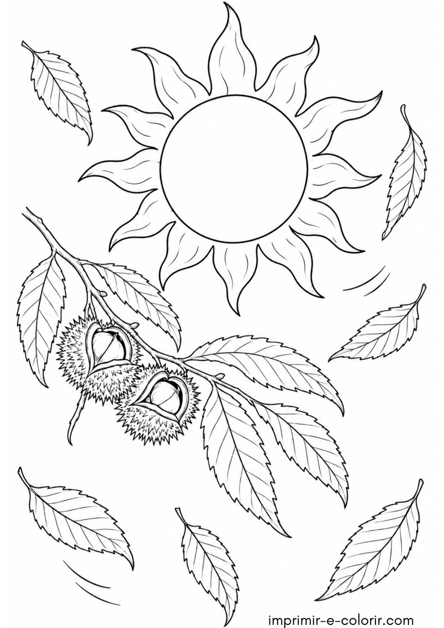 Desenho de Dia de São Martinho com sol brilhando e folhas de outono caindo