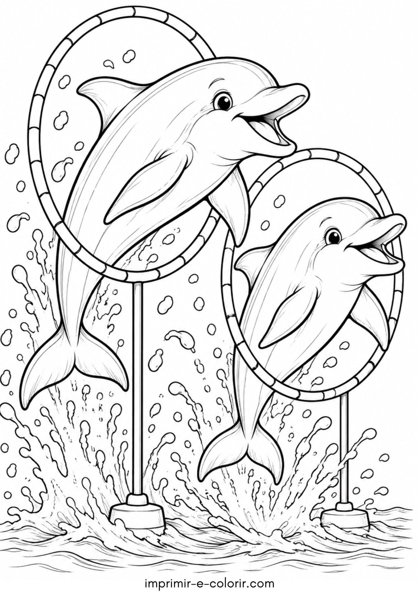 Desenho de Dois golfinhos saltando juntos